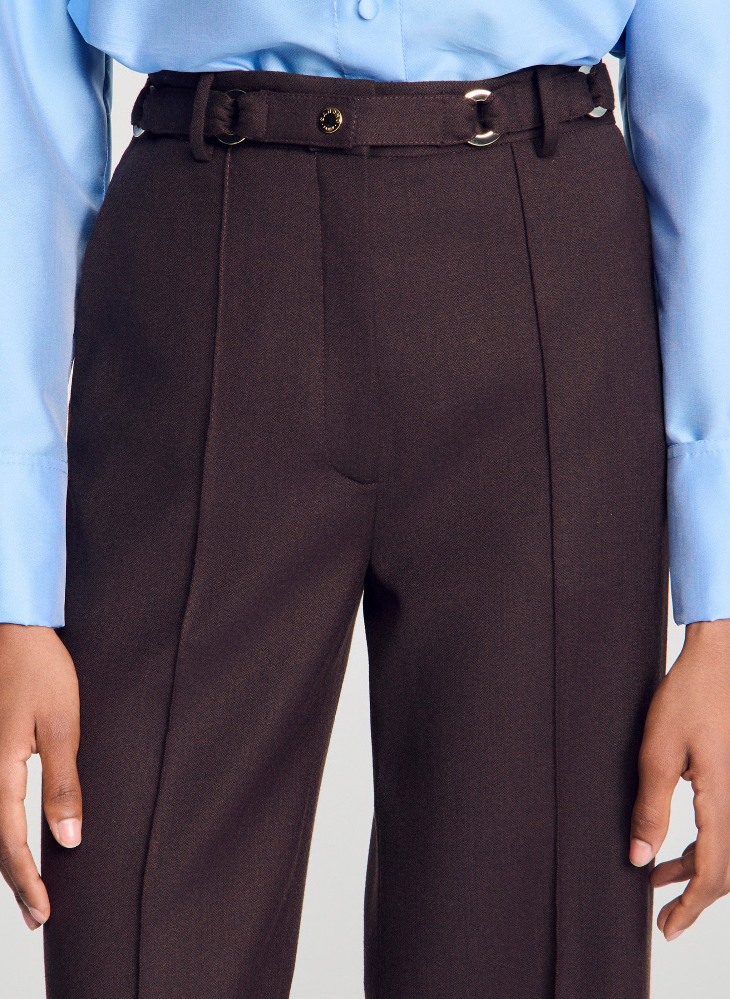 Wide-leg wool-blend pants SANDRO Brown