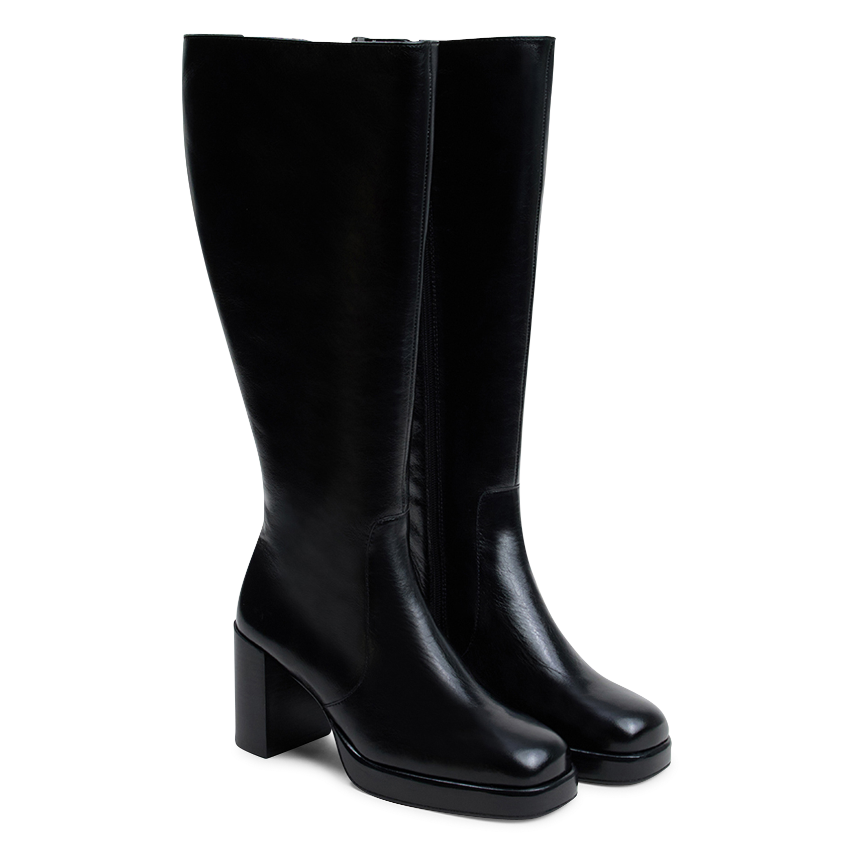 Bottes hautes en cuir à talons JONAK Noir