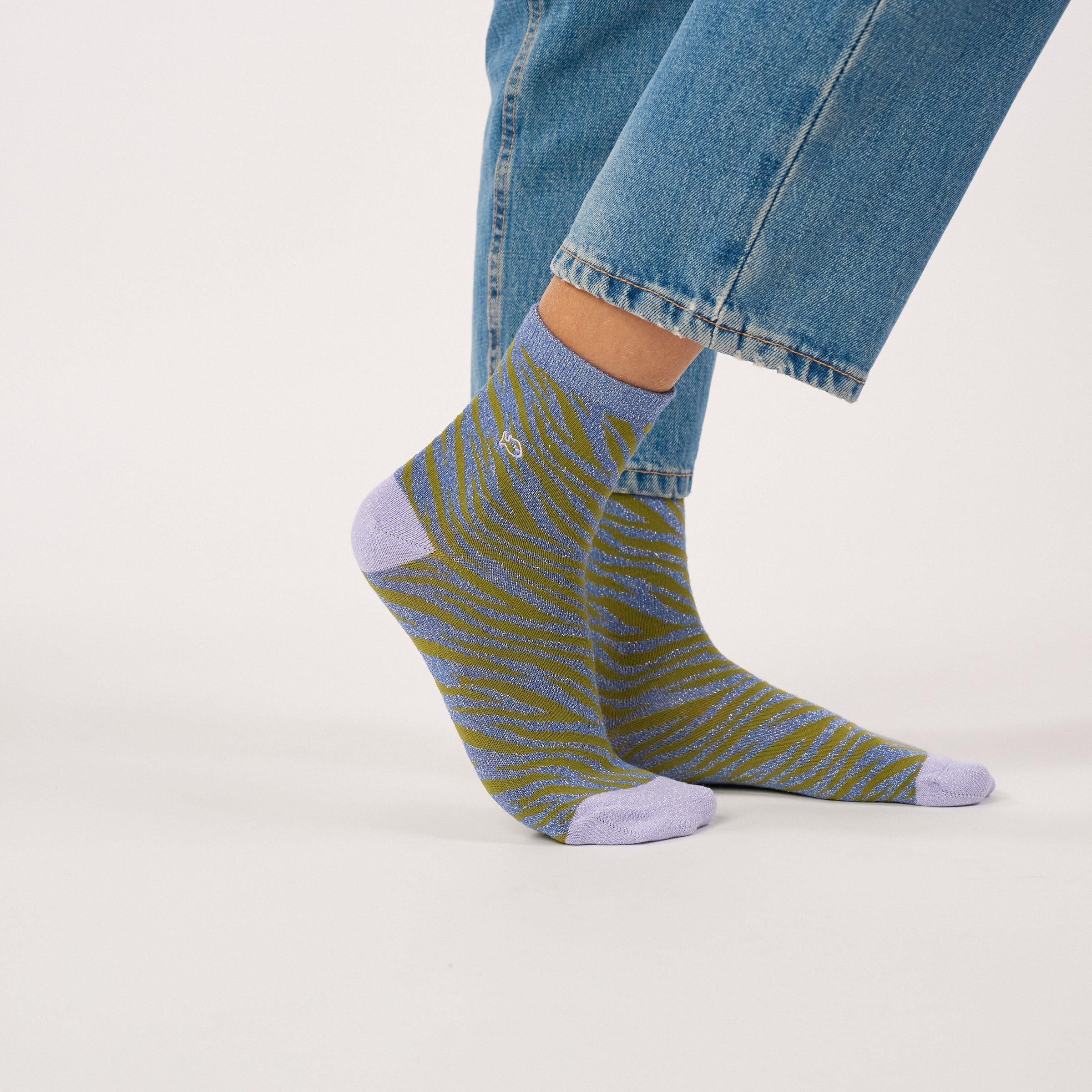 Combed Cotton Zebra Socks | Blue BILLYBELT Women