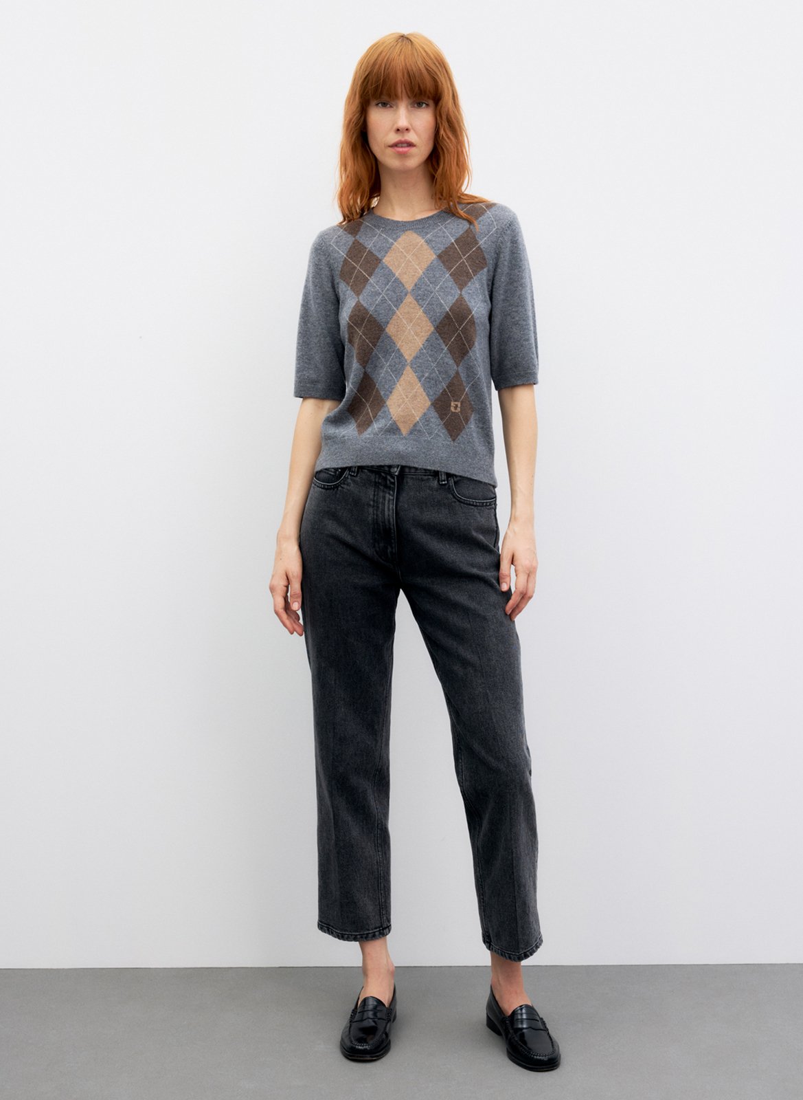 Pull droit col rond à imprimé en laine GERARD DAREL Gris