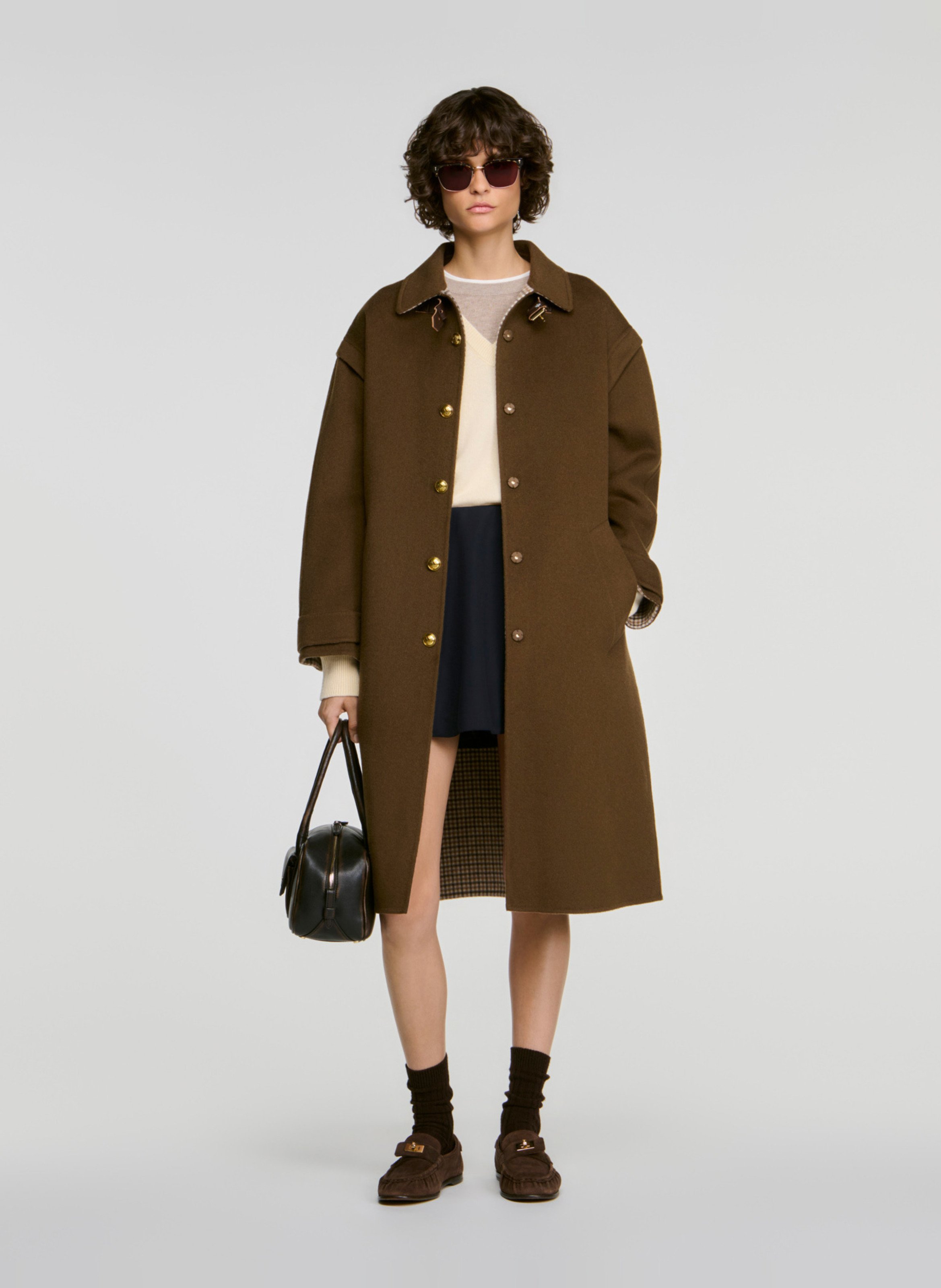 Manteau long ample zippé uni SANDRO Kaki