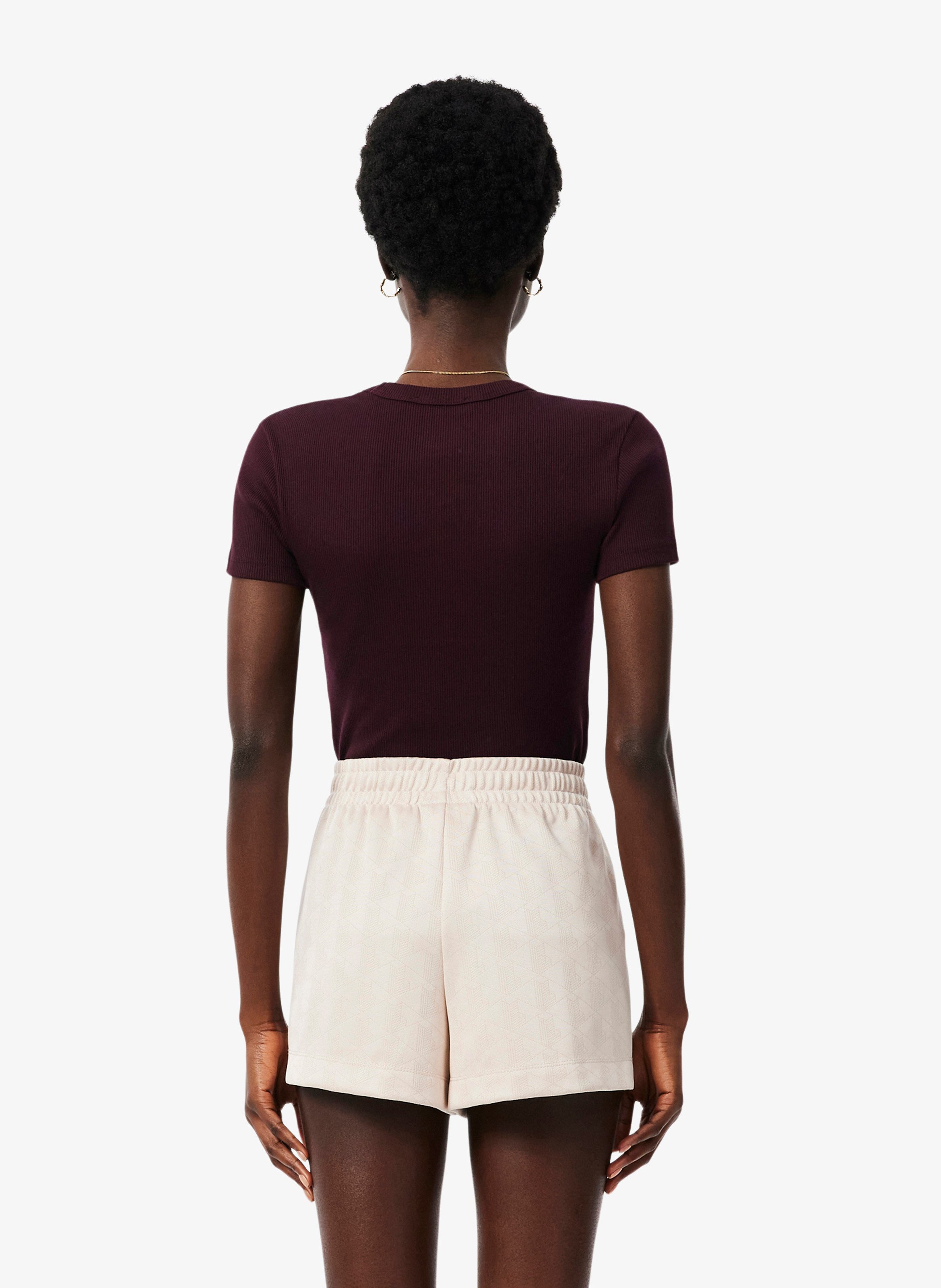 Tee-shirt moulant col rond en coton LACOSTE Rouge
