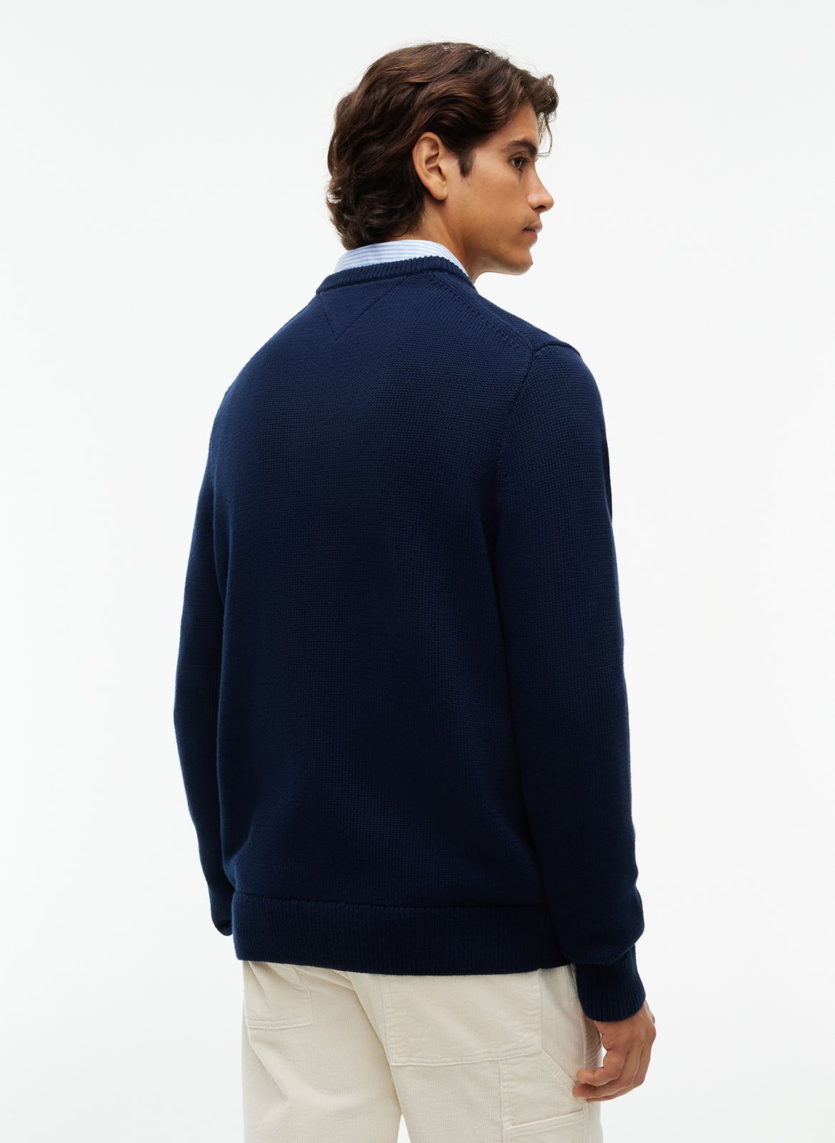 Pull col rond à logo en coton bio  TOMMY HILFIGER Bleu