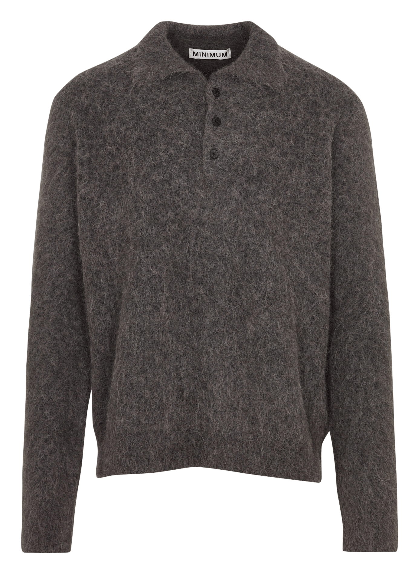 Gerade geschnittener Polopullover mit Knopfleiste aus Wollmischung MINIMUM Schwarz