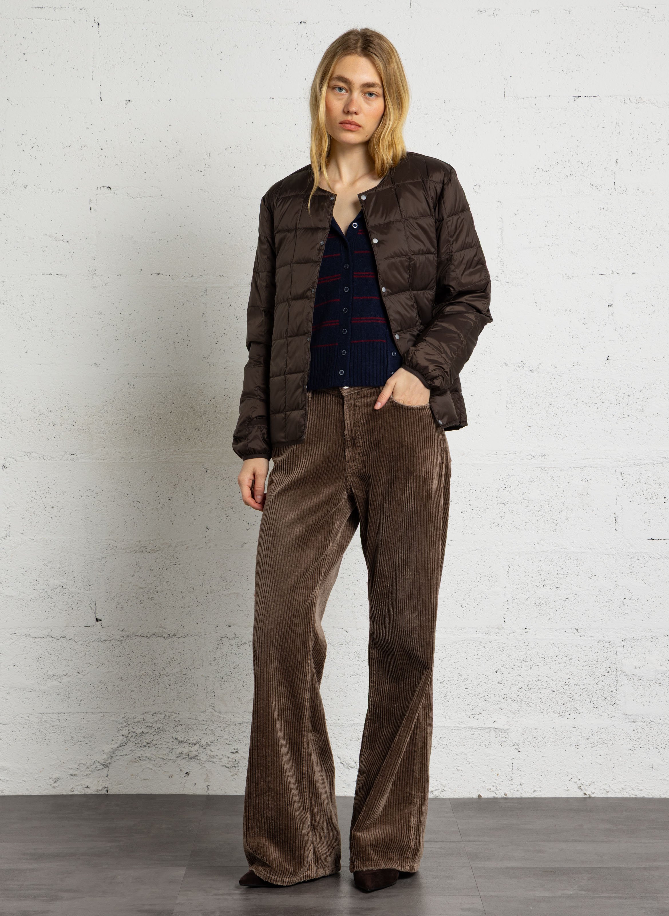 Veste col rond matelassée TAION Marron