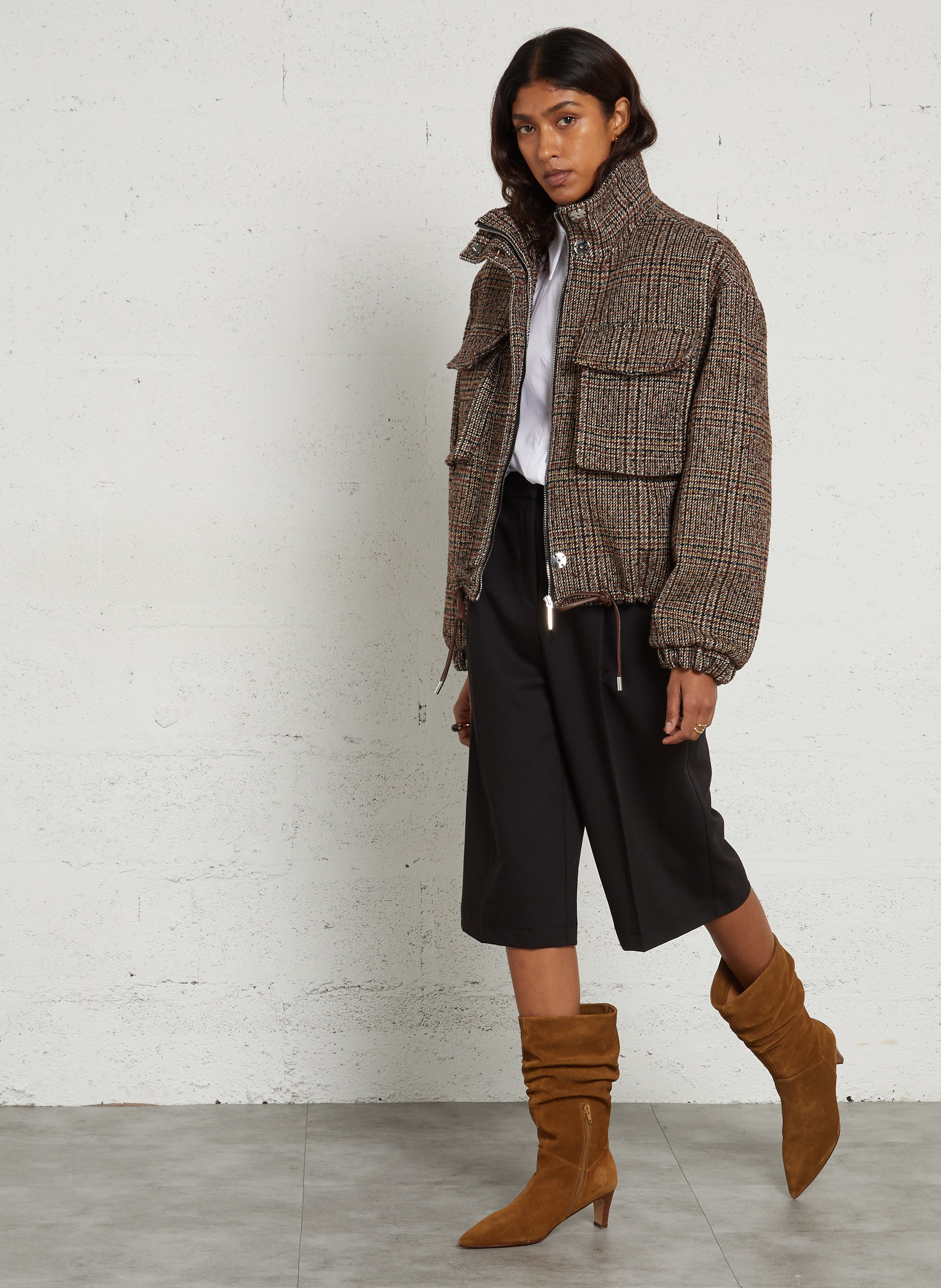 Straight-fit patterned high-neck jacket IMPERIAL Beige