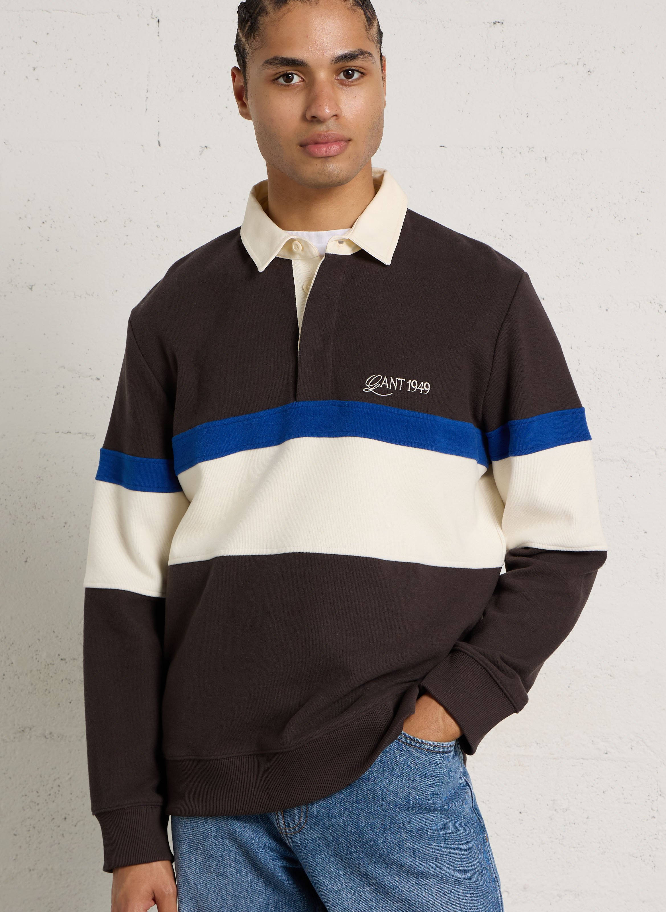 Polo droit à rayures en coton mélangé GANT Marron