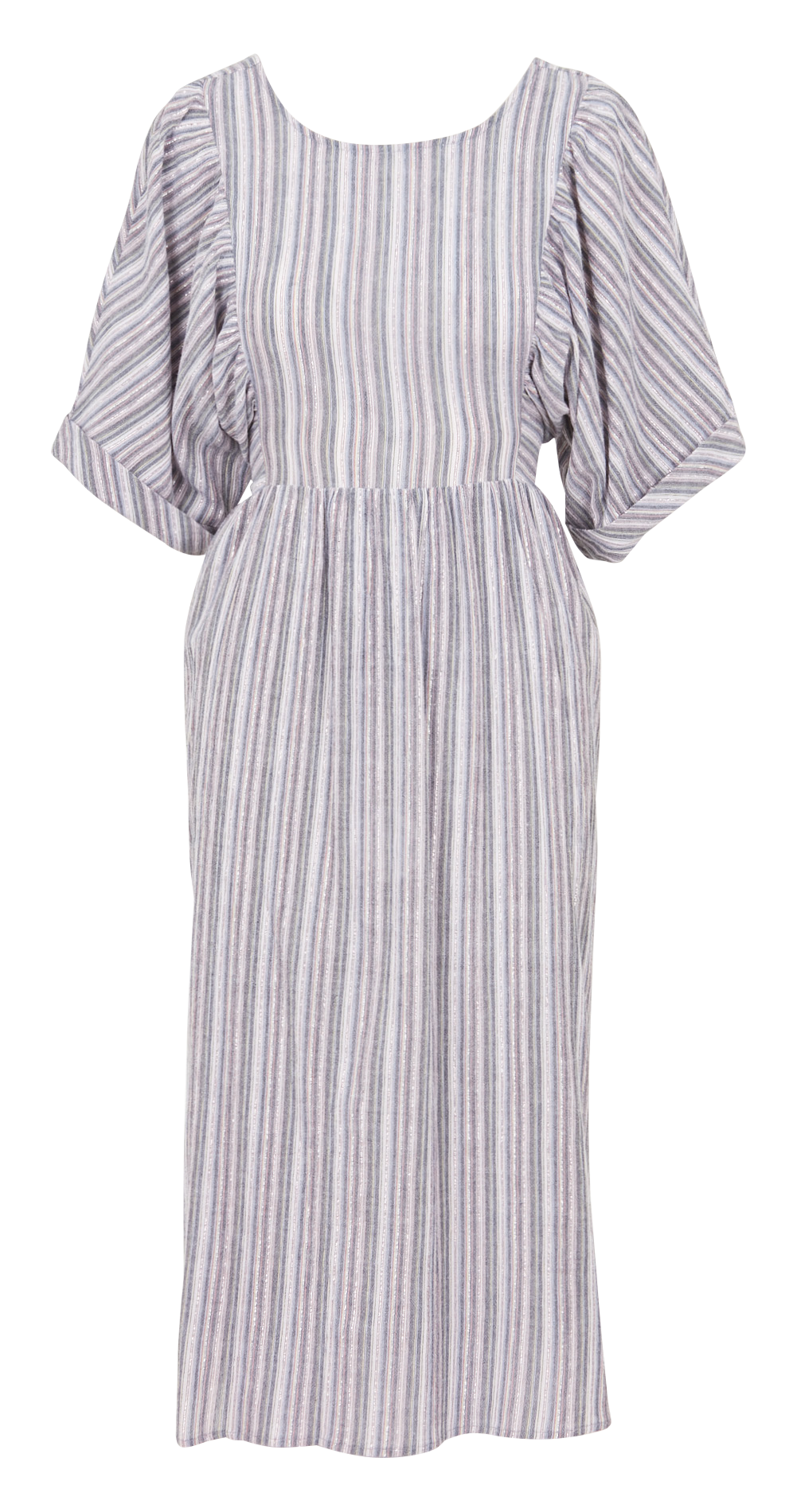 Gestreiftes Midikleid aus Leinen-Mix mit Rundhalsausschnitt BlauSEE U SOON