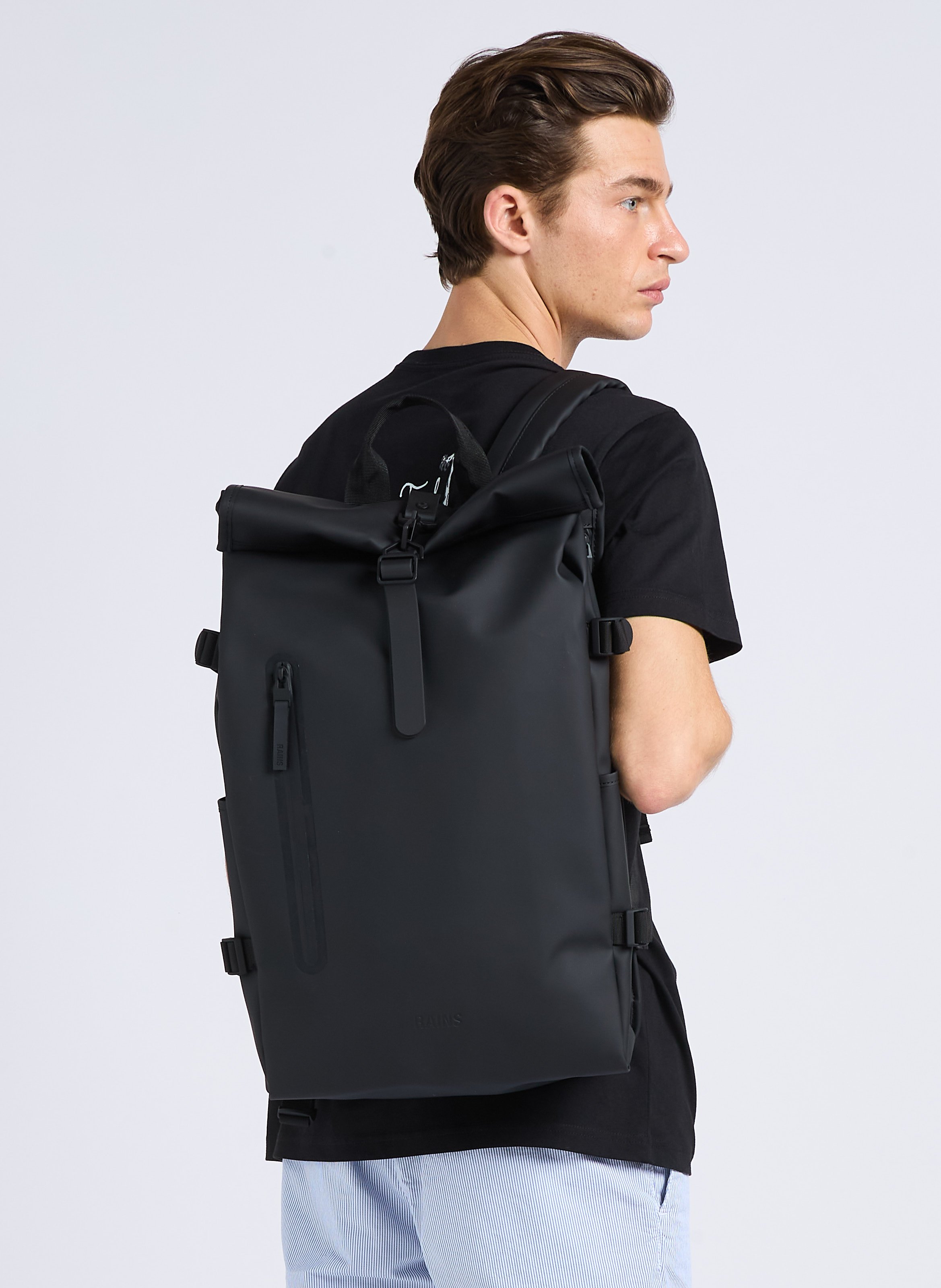Waterproof roll-top backpack RAINS Black