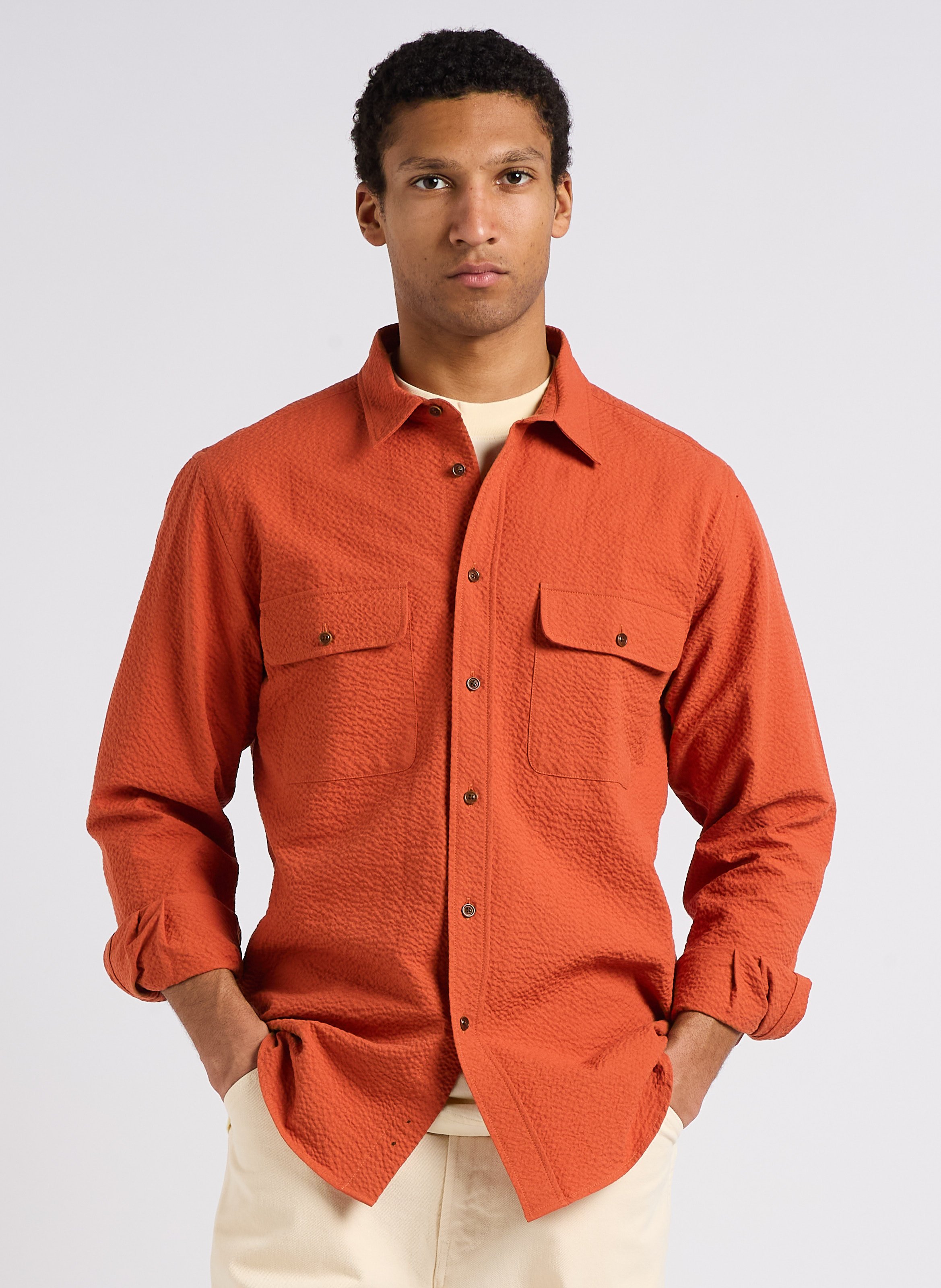 Chemise col classique texturée en coton HOMECORE Orange