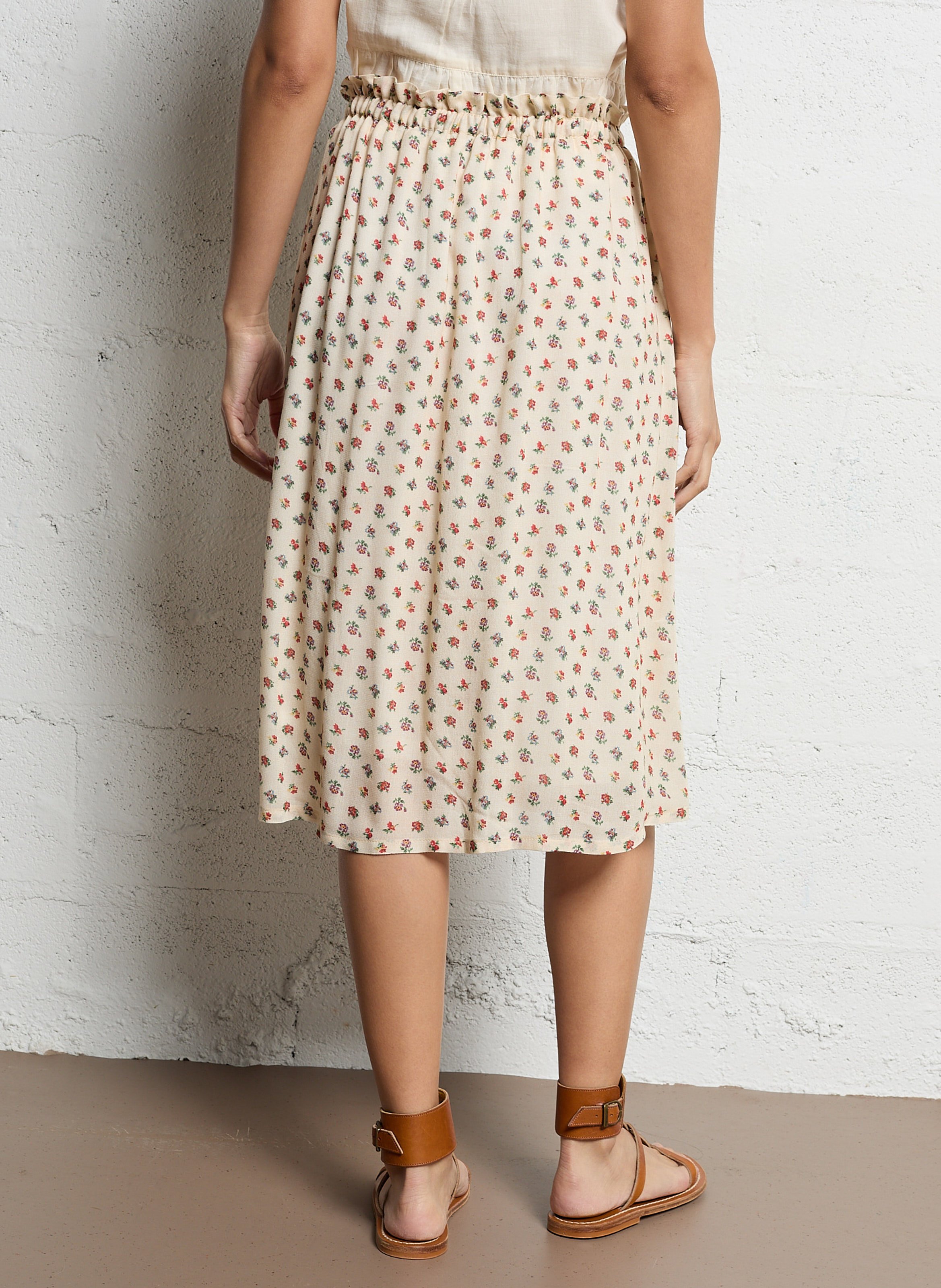 Jupe midi imprimé fleuri EMILE ET IDA Beige