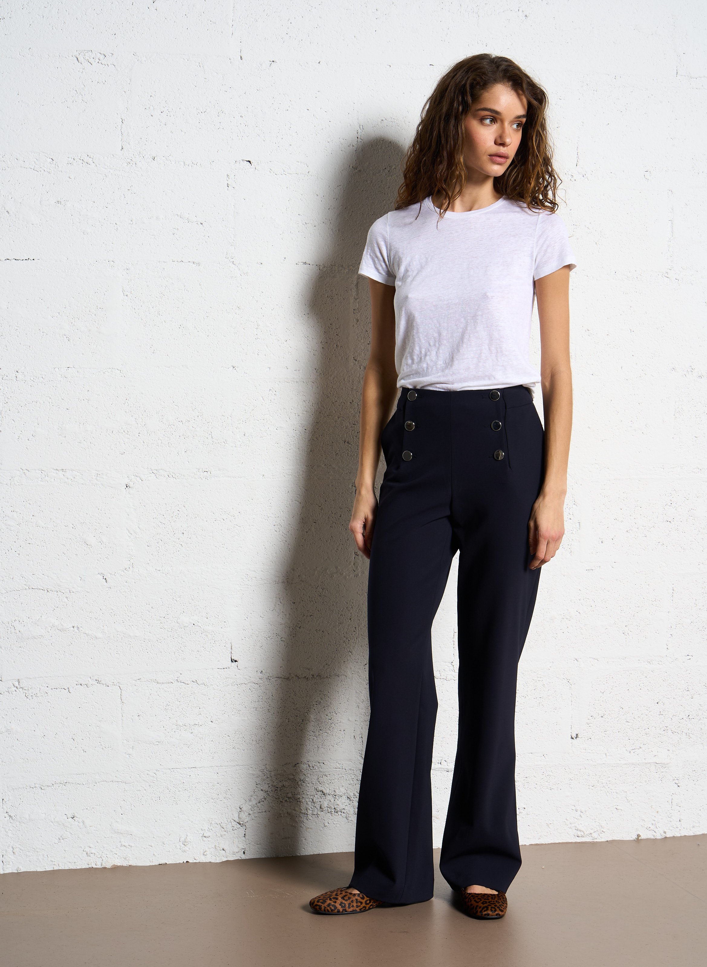 Tee-shirt col rond en lin mélangé MAJESTIC FILATURES Blanc