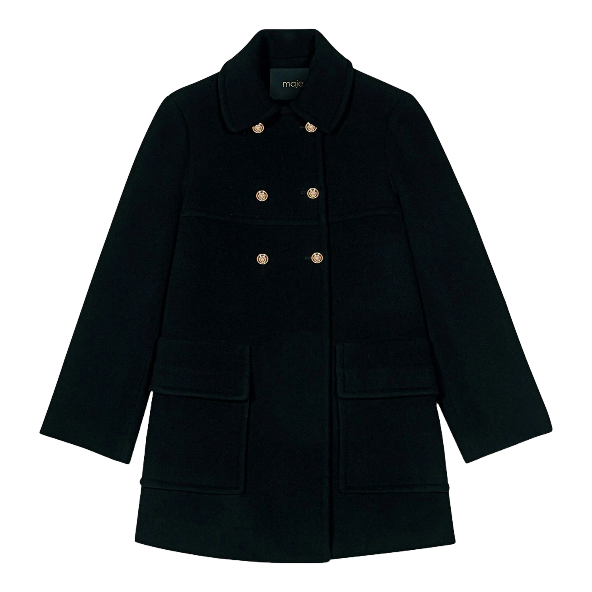 Manteau droite col classique en laine mélangée MAJE Noir