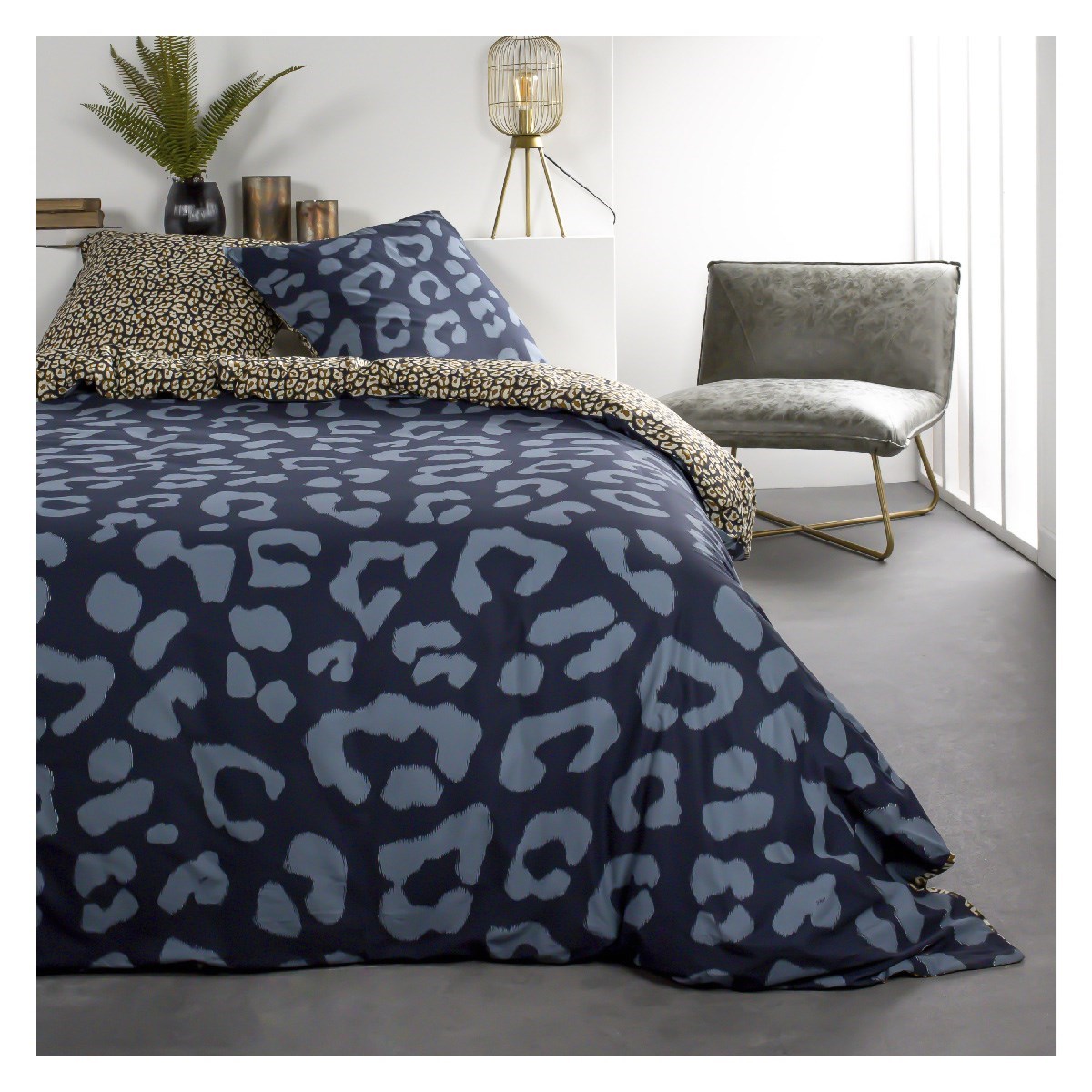 Animal print cotton bedding set TODAY LINGE DE MAISON Blue