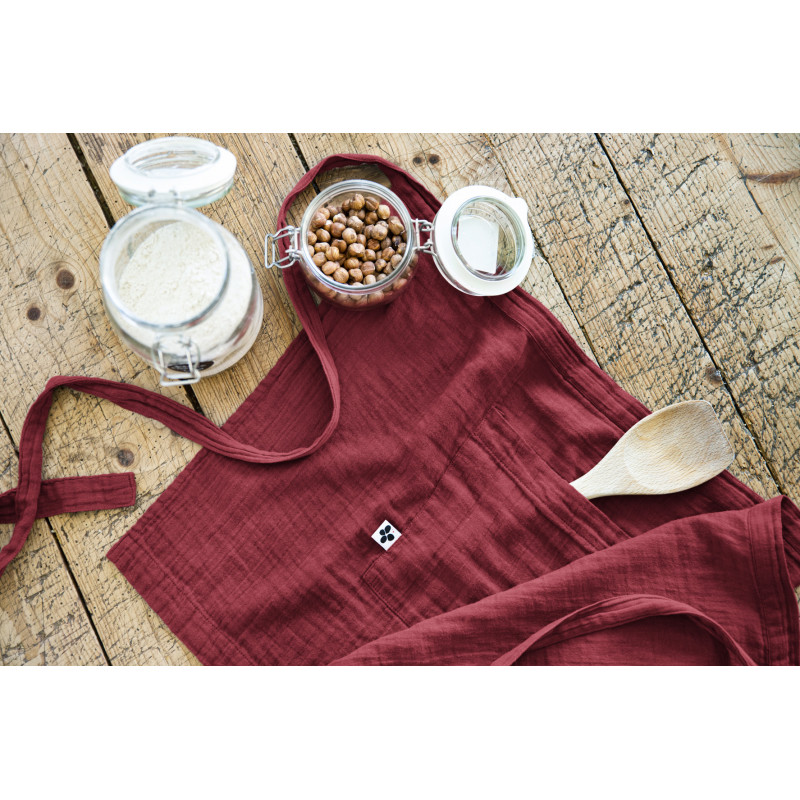 Chef apron in cotton gauze L'EFFET PAPILLON Red