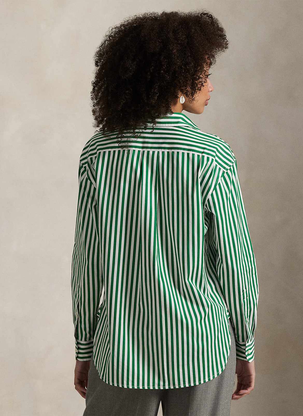 Chemise droite col polo en coton rayé POLO RALPH LAUREN Vert