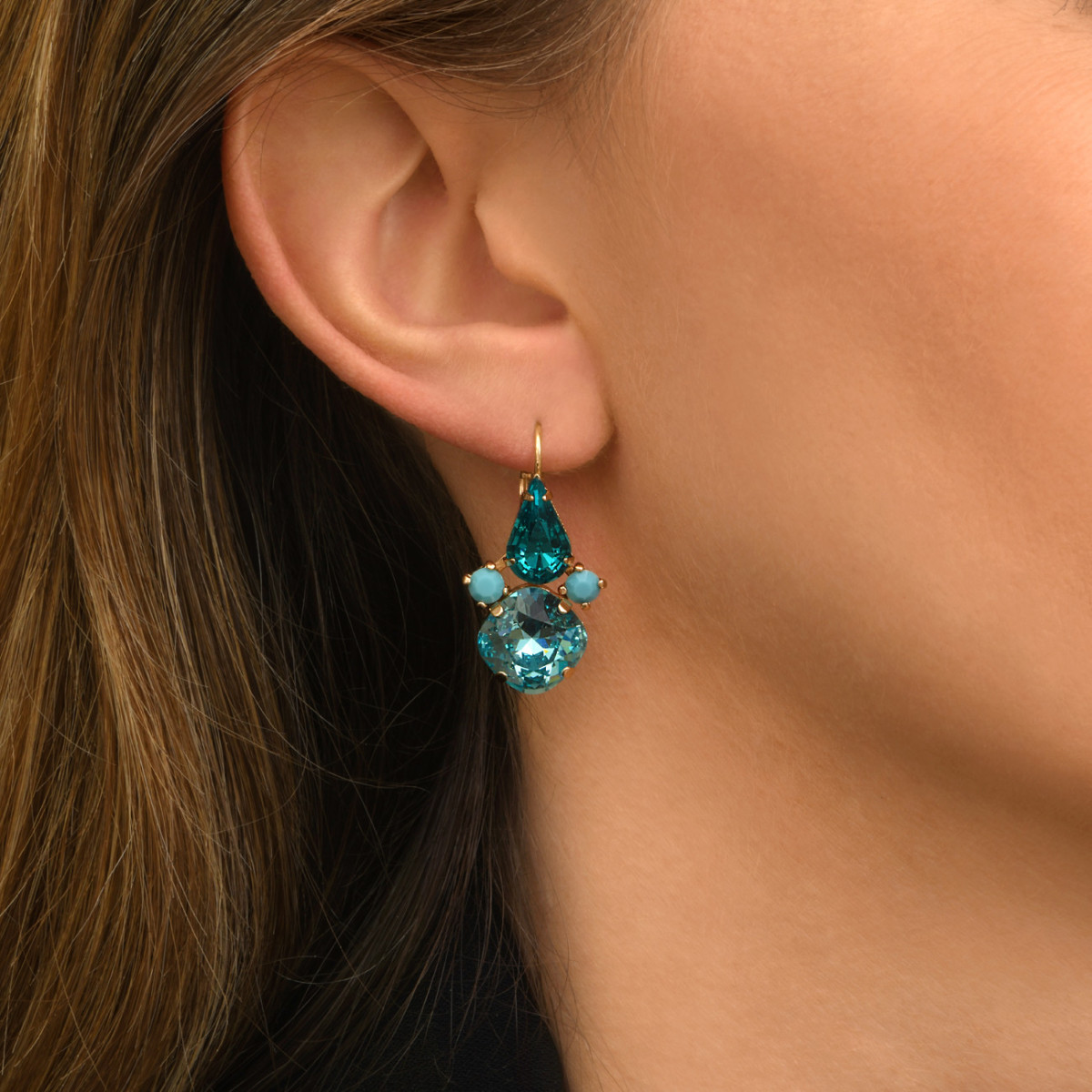 Boucles d'oreilles dormeuses strass cristal SATELLITE PARIS Bleu