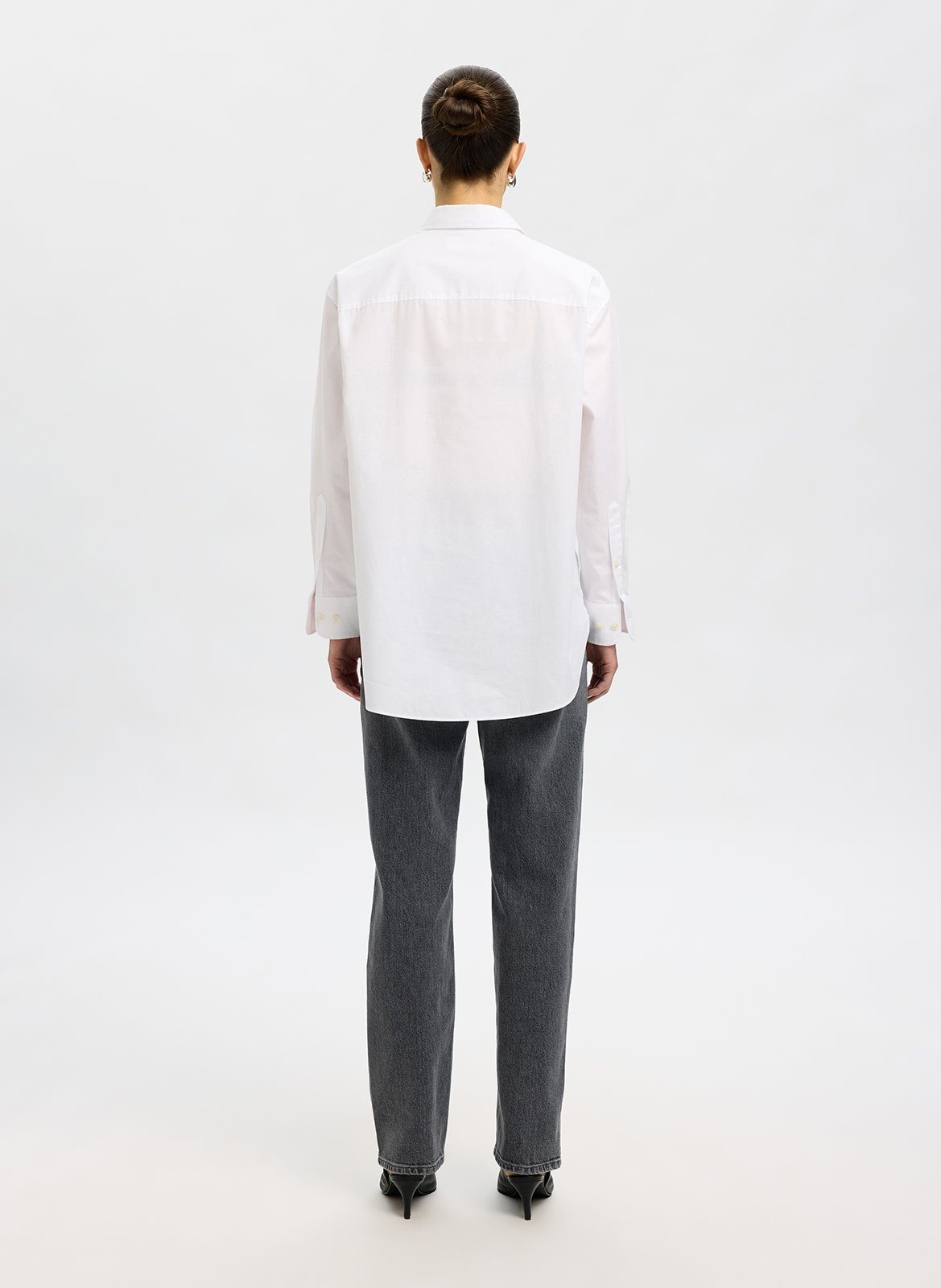 Straight-cut cotton-blend shirt SELECTED White