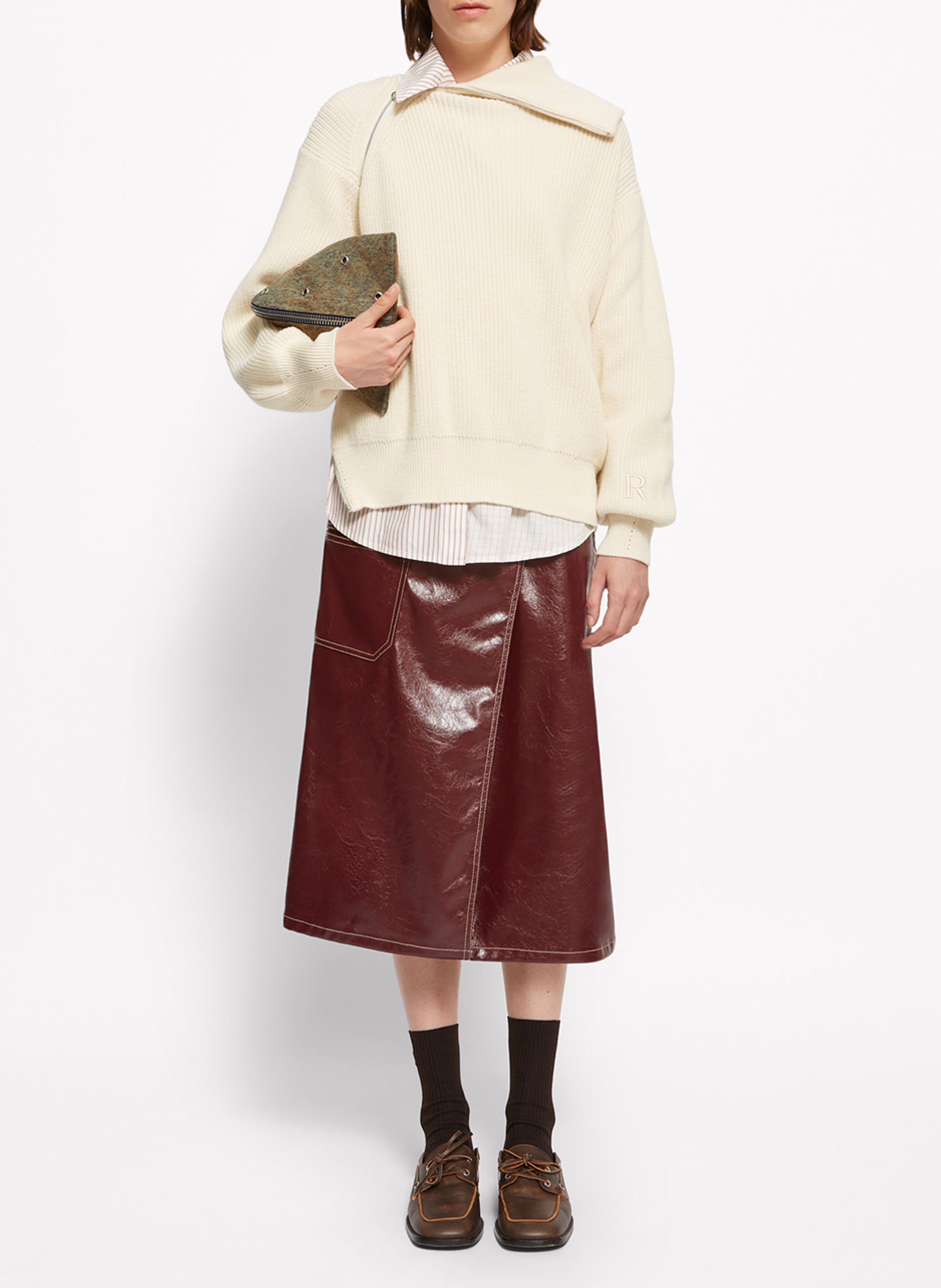 Pull asymétrique zippé en laine mélangée ROSEANNA Beige