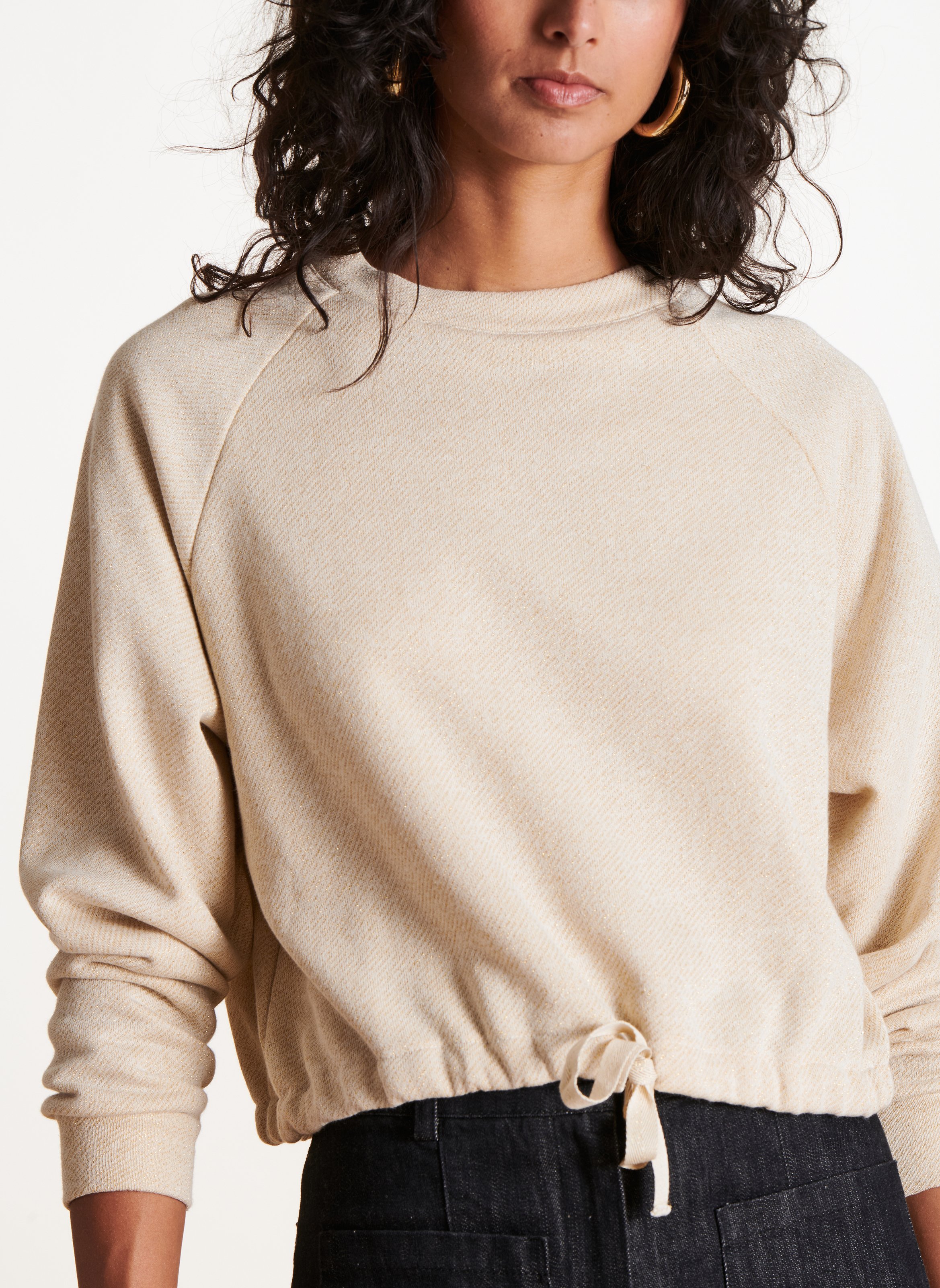 Kurzer weiter Baumwollmisch-Sweater LA FEE MARABOUTEE Weiss