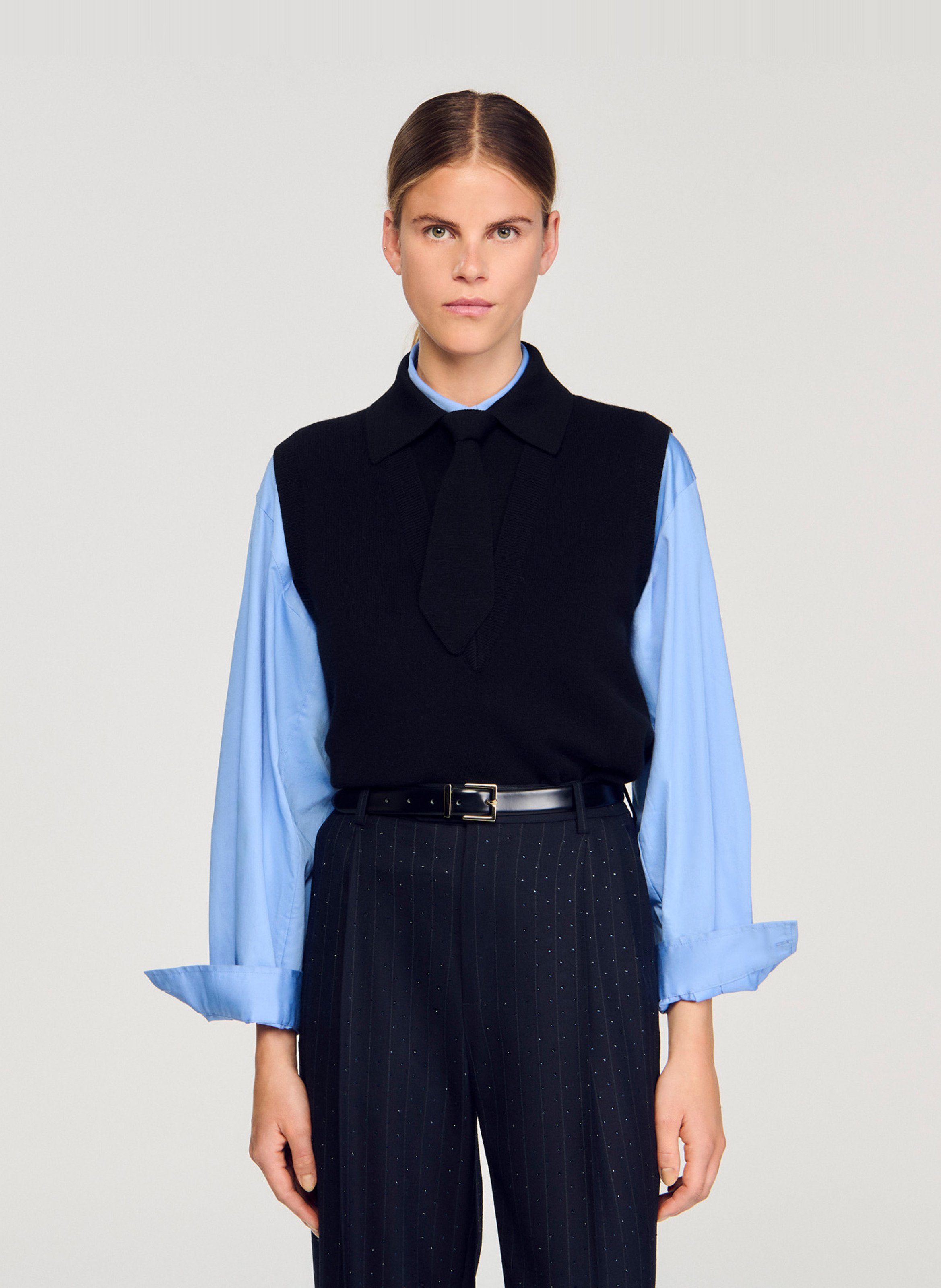 Pull col classique en laine mélangée SANDRO Noir