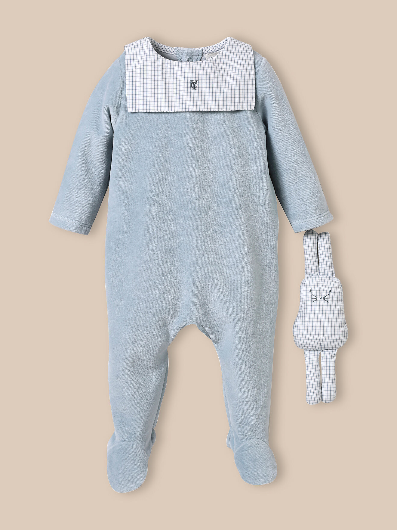 Velvet sleepsuit and its security blanket CYRILLUS Blue
