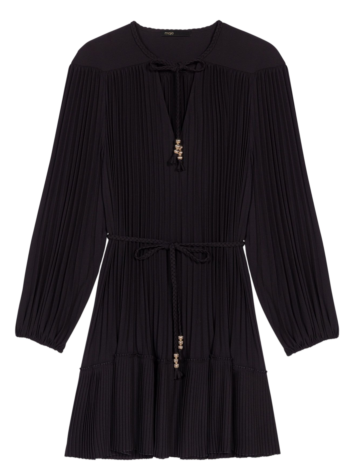 Robe courte col V plissée MAJE Noir