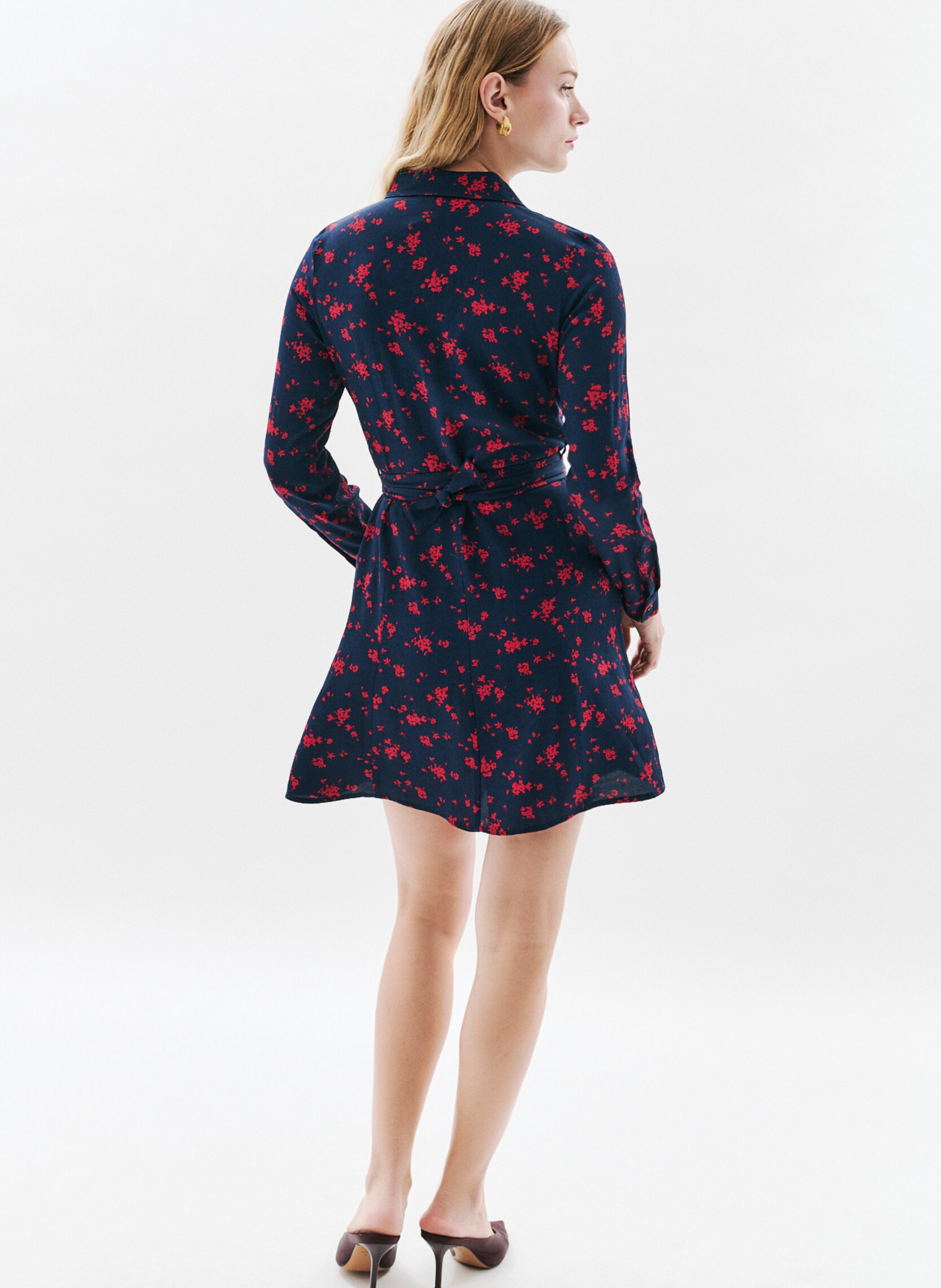 Halflange jurk met klassieke kraag en print CAROLL Zwart