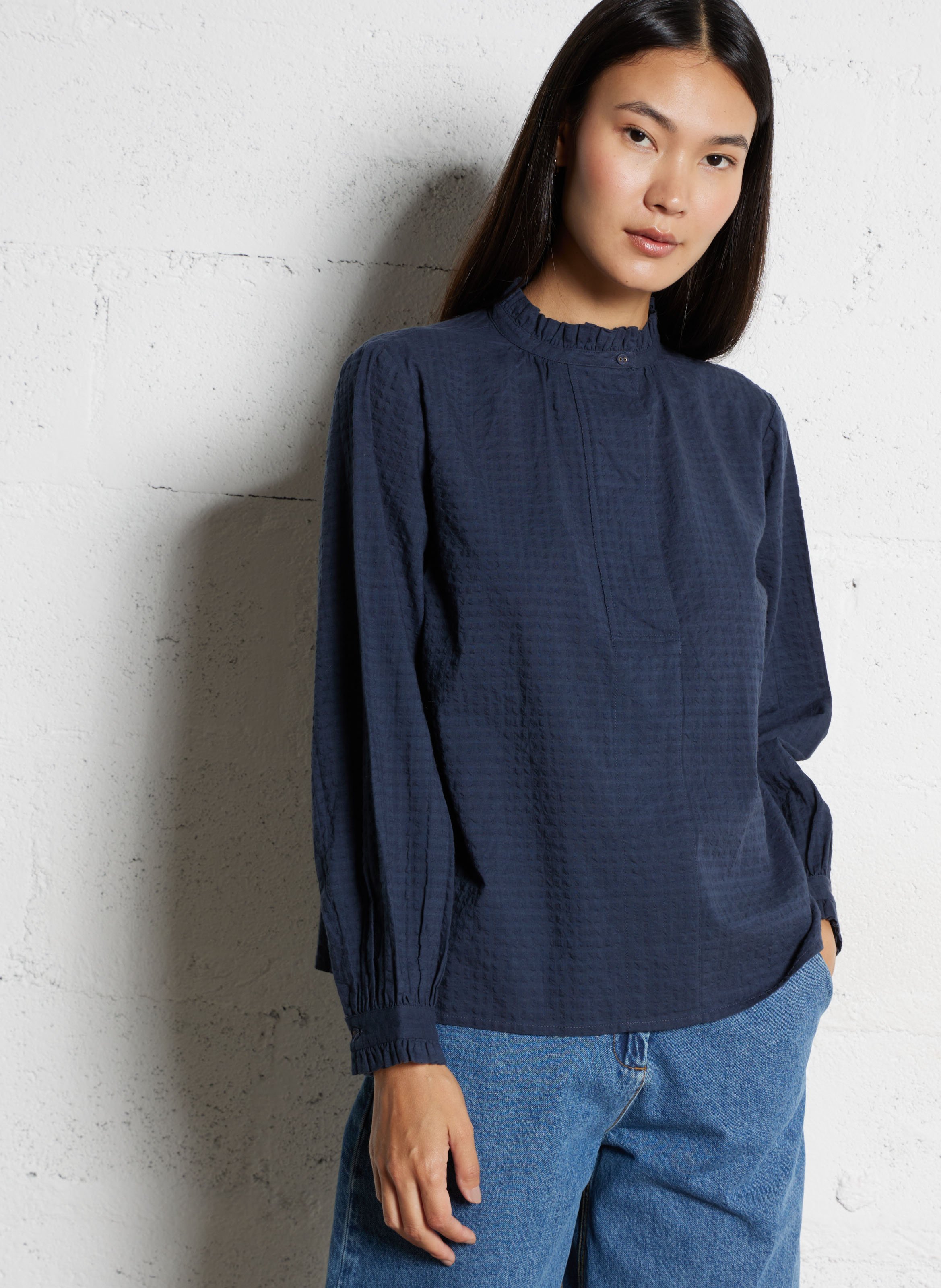 Oversize cotton round-neck blouse BELLEPIECE Blue