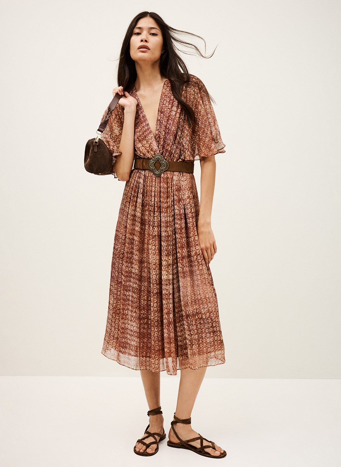 Halflange jurk met V-hals en print BA&SH Roze