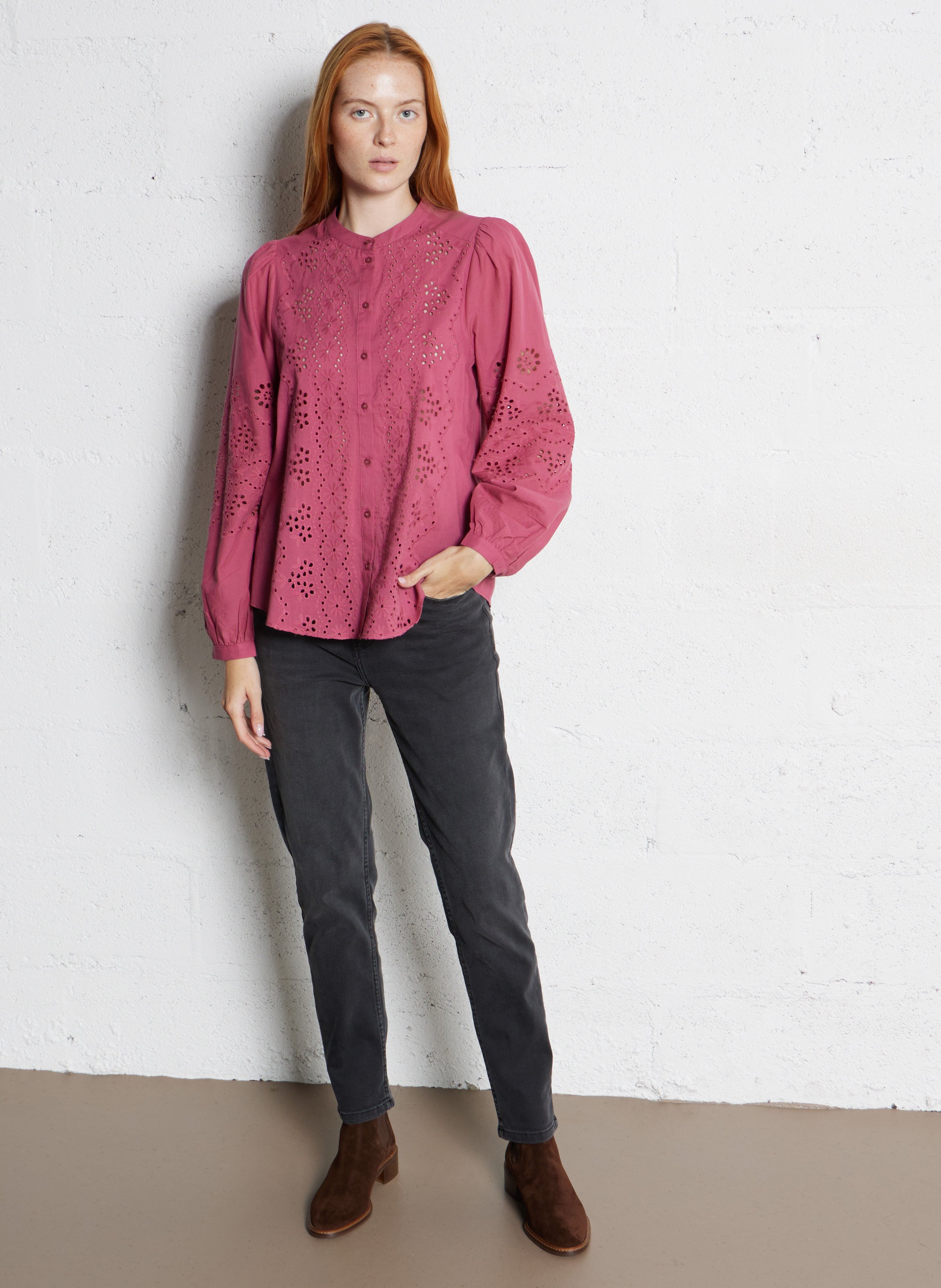 Chemisier ample col mao en coton SUD EXPRESS Rose