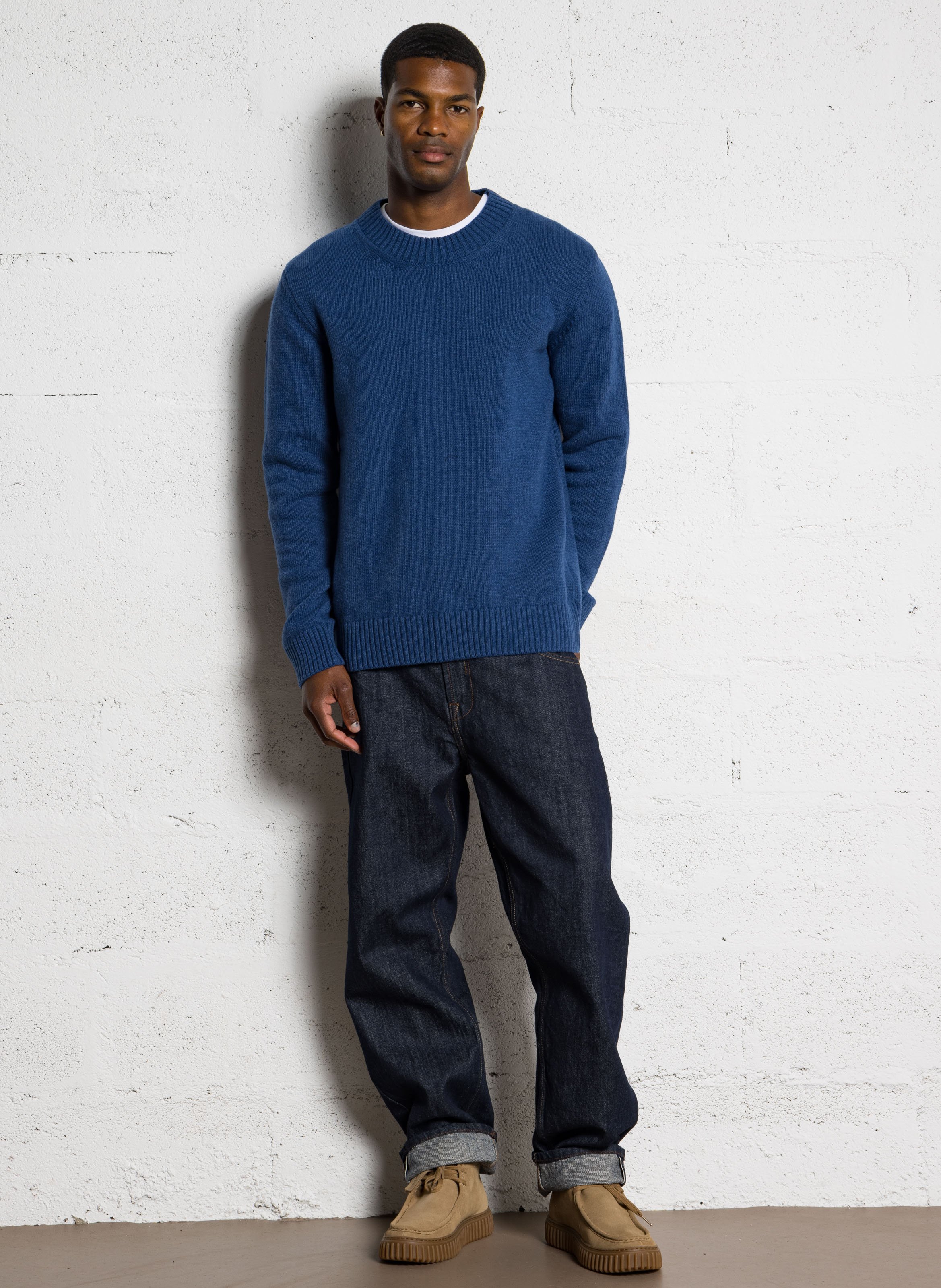 Round-neck wool-blend straight-cut sweater AU PRINTEMPS PARIS Blue