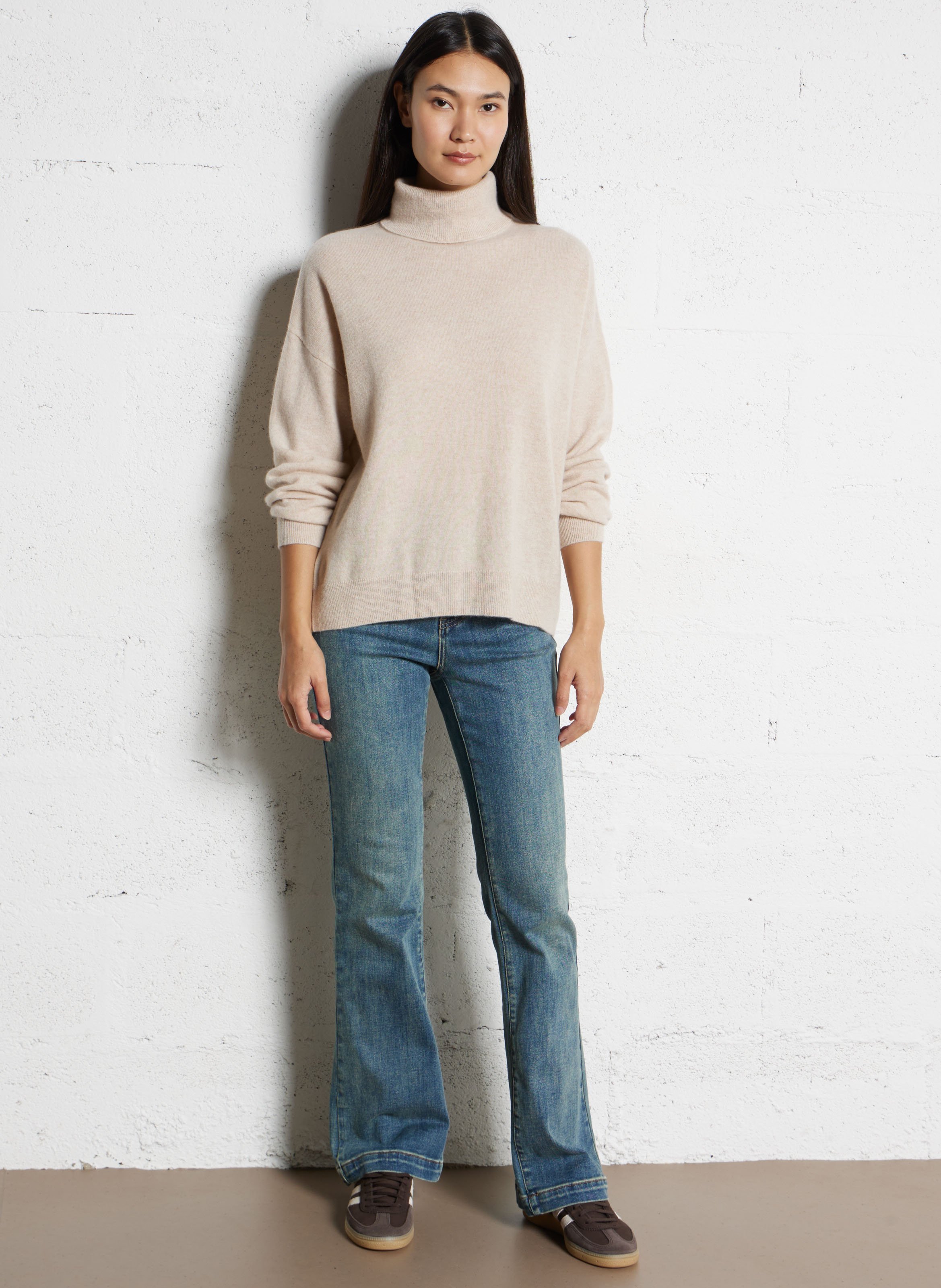 Pull oversize col roulé en cachemire SUD EXPRESS Beige