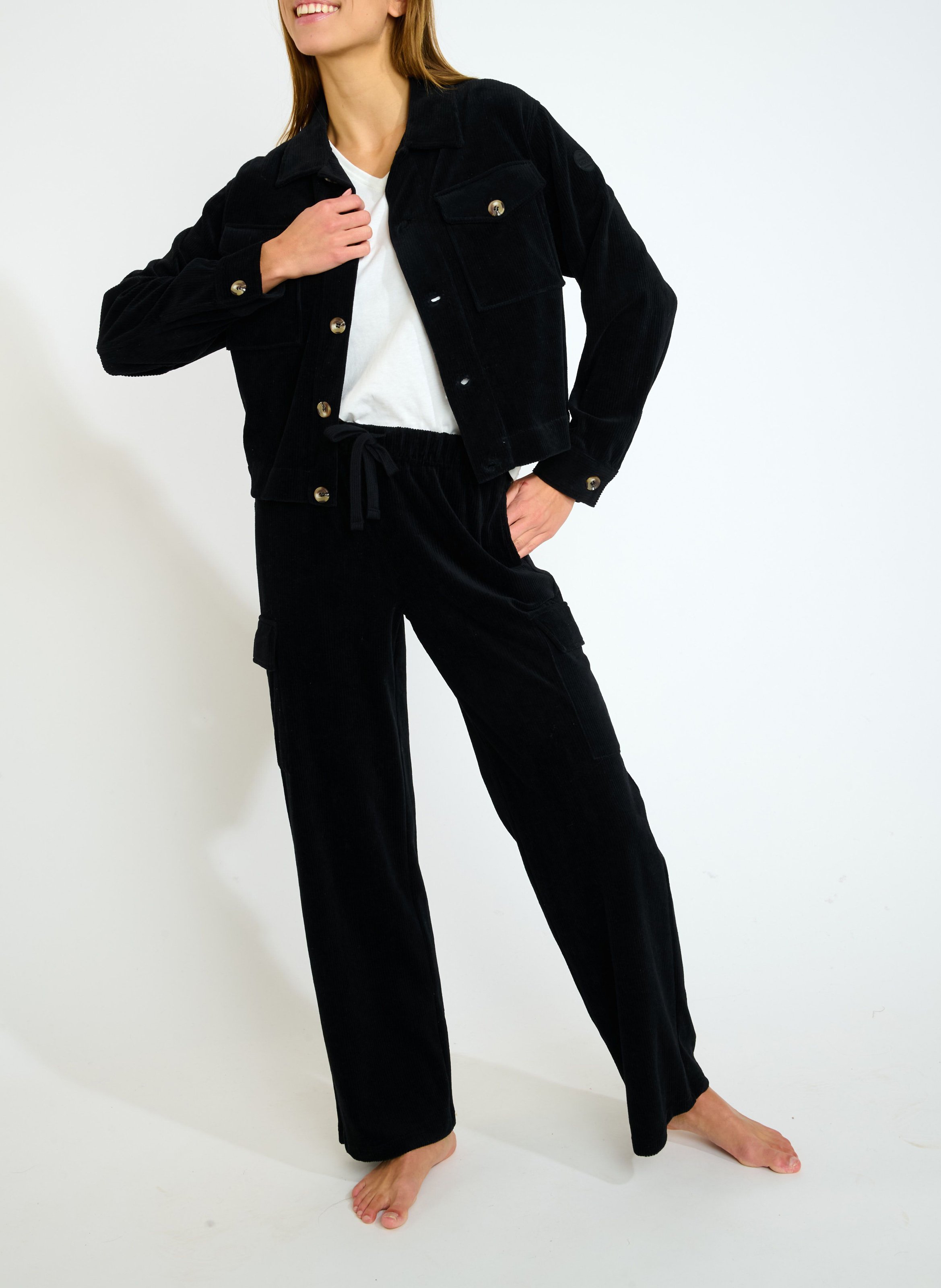 Ribbed knit cargo pants BANANA MOON Black