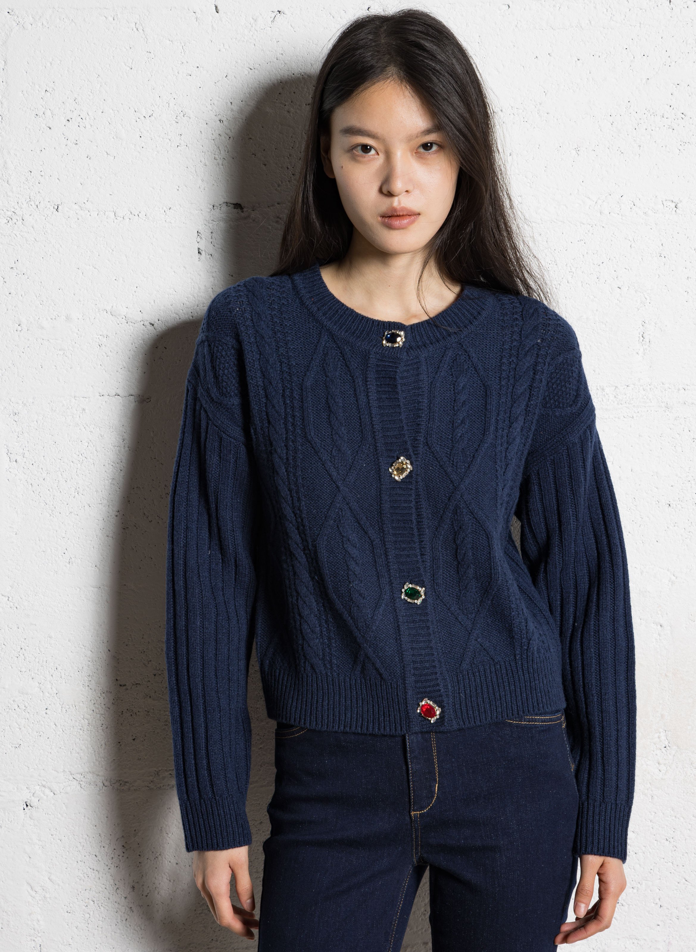 Gilet oversize col rond en laine mélangée LIU JO Bleu
