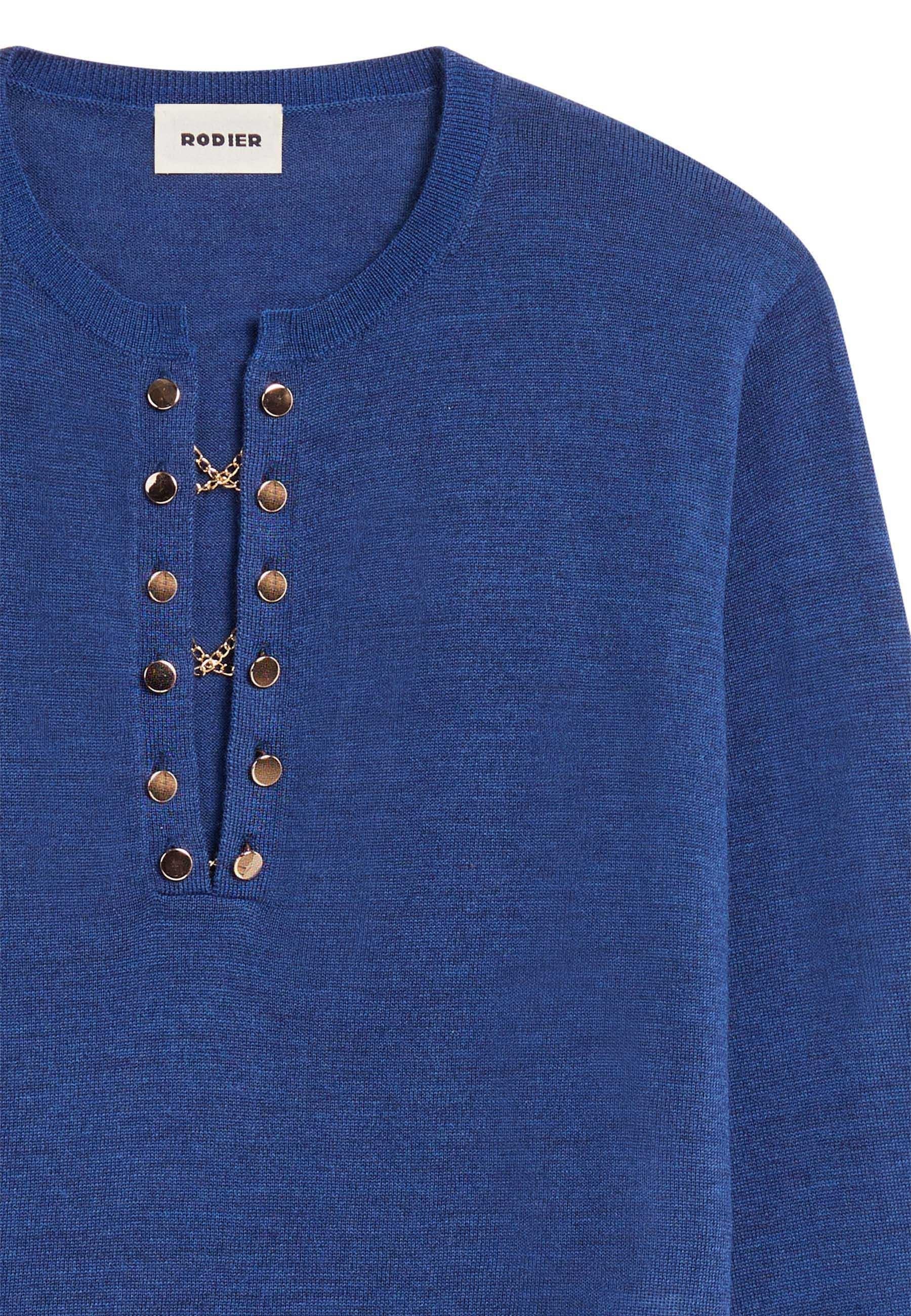 Grandad-collar merino wool sweater RODIER Blue