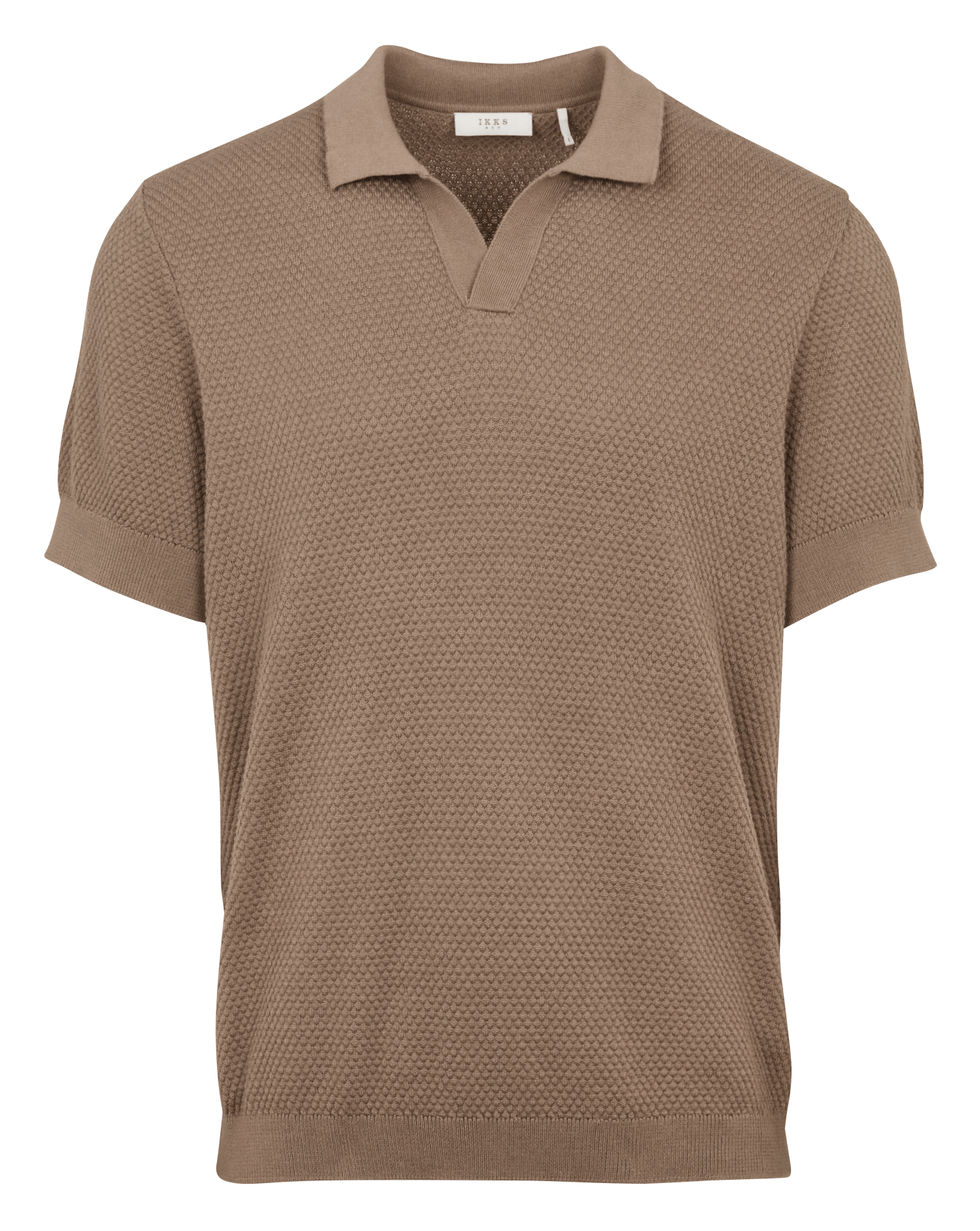 Kurzarm-Poloshirt aus einfarbigem Reliefstrick. IKKS Braun