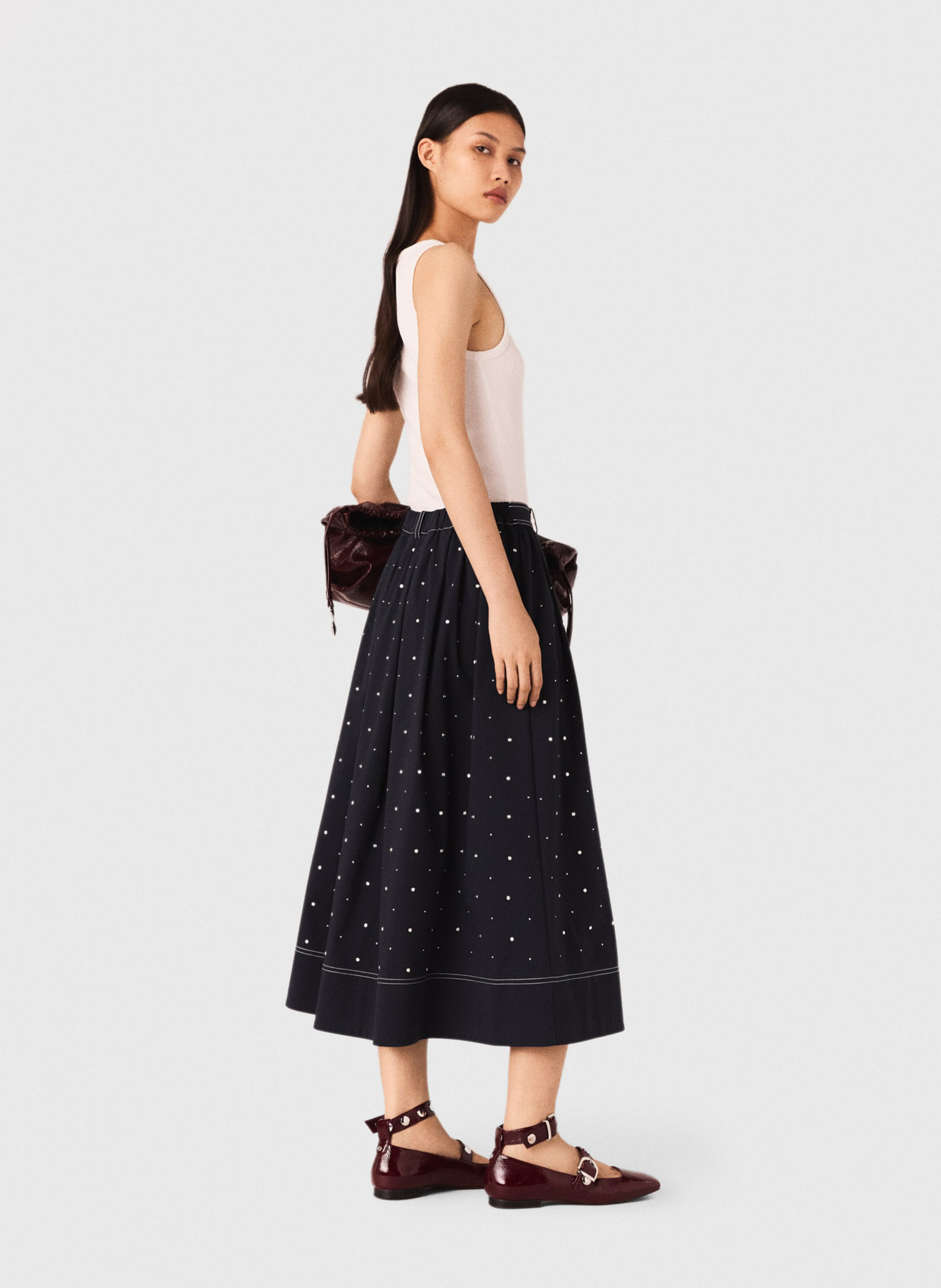 Débardeur droit col rond en coton côtelé Blanc