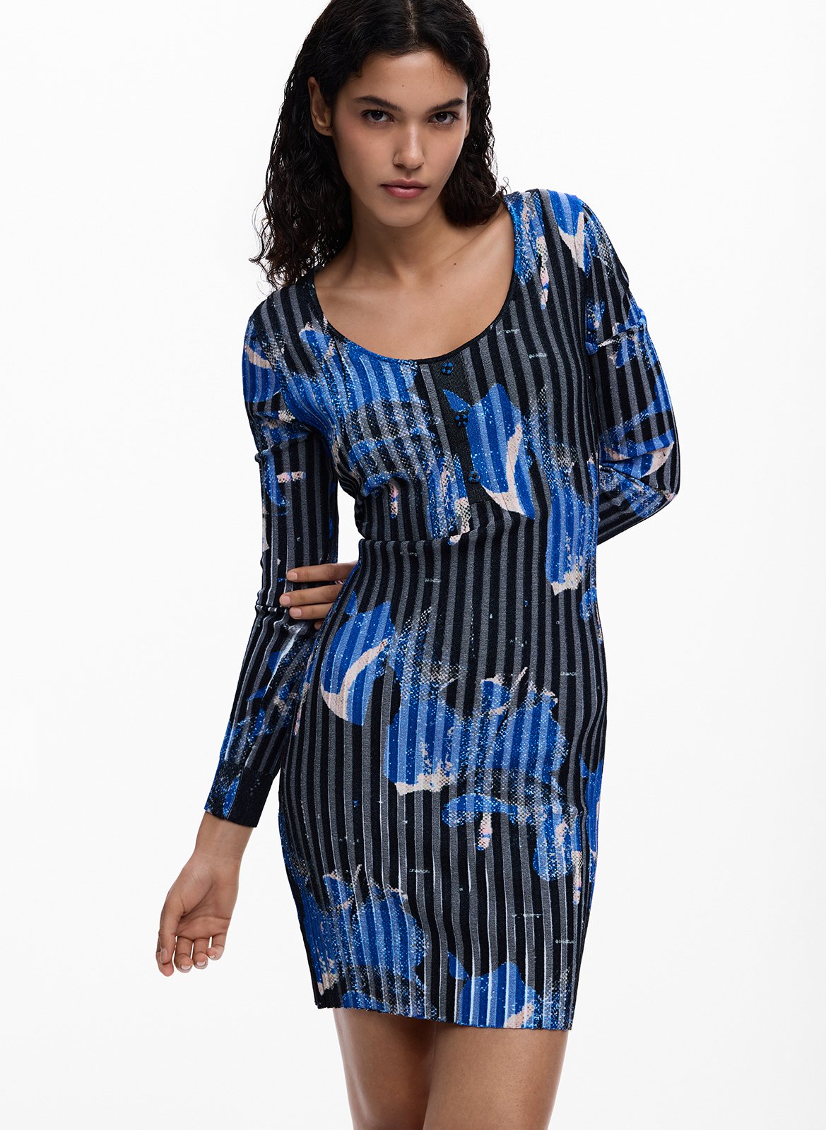 Kurzes Kleid mit Rundhalsausschnitt DESIGUAL Schwarz