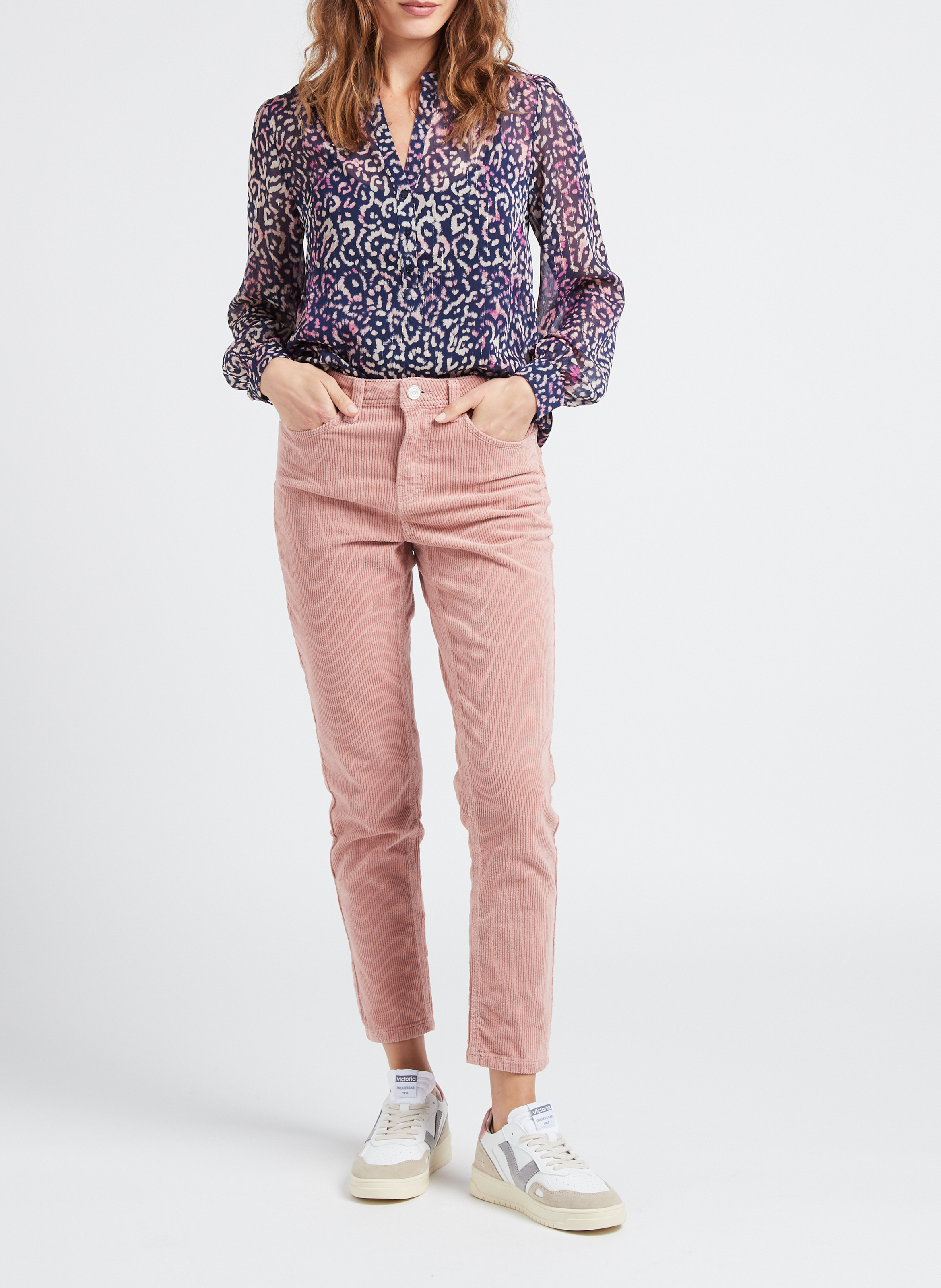 Gerade geschnittene Hose aus Stretch-Baumwollcord SUD EXPRESS Rosa