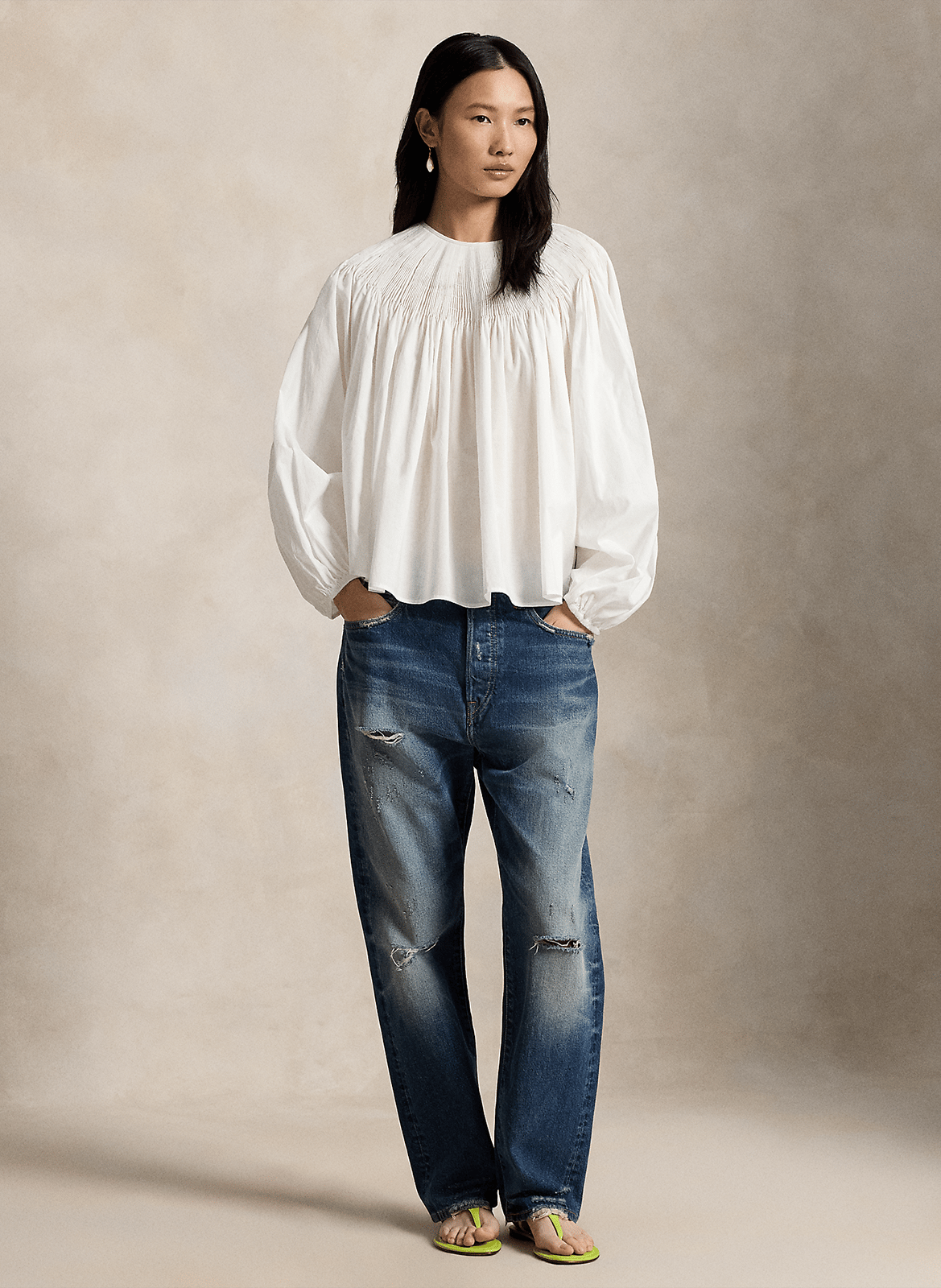 Blouse oversize col rond en coton POLO RALPH LAUREN Blanco