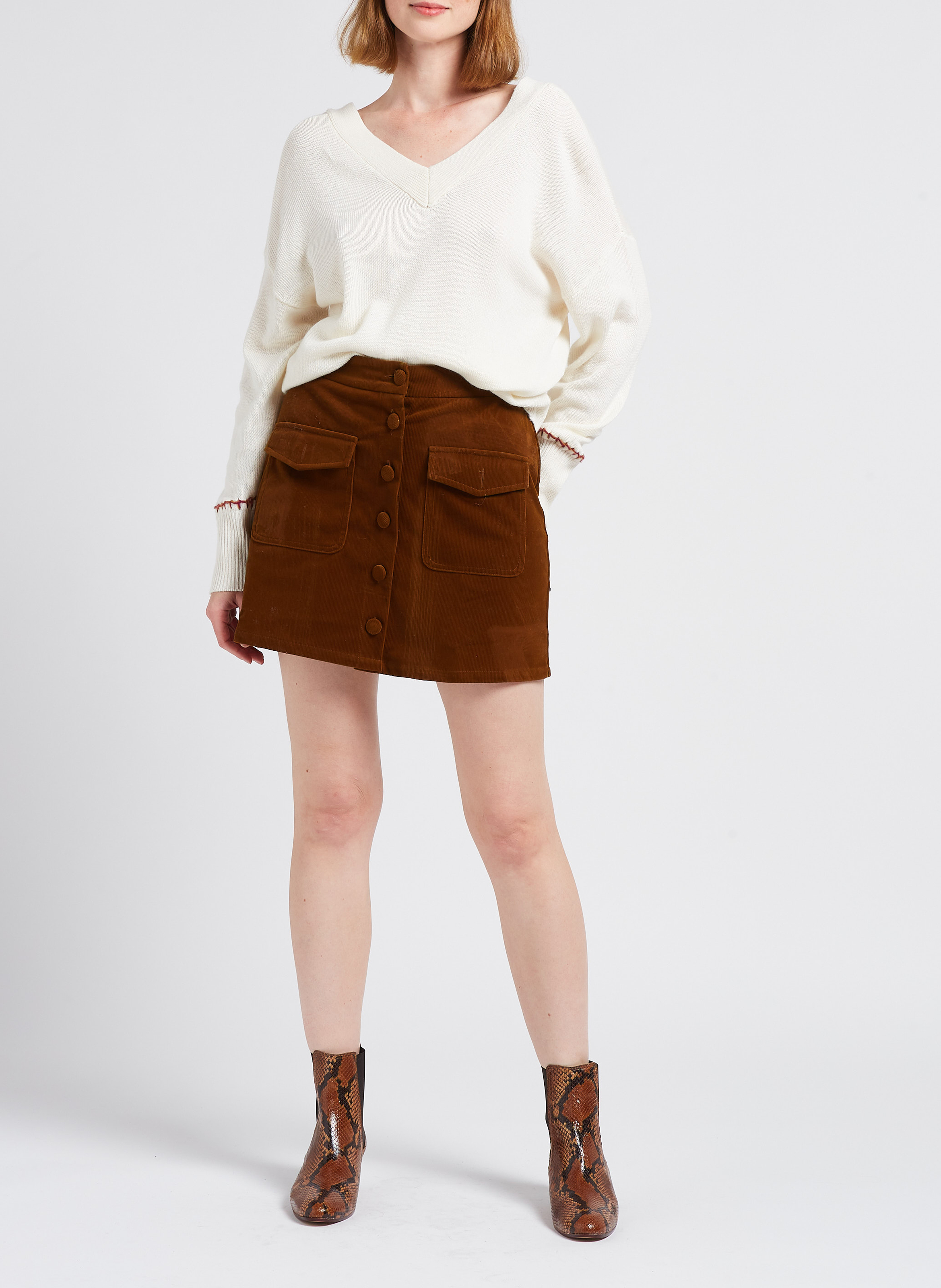 Pull ample à décolleté en V VILA Beige