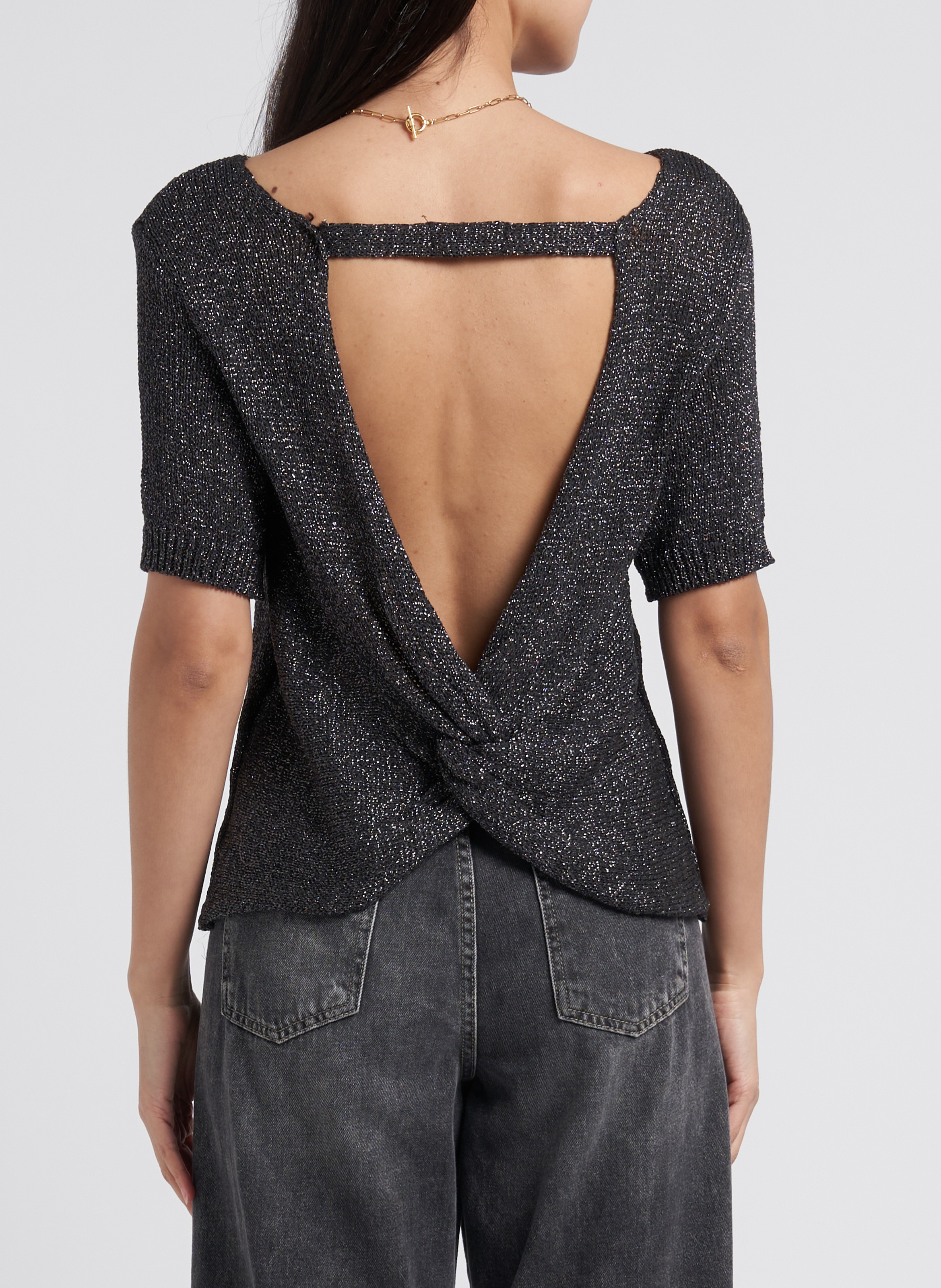 Pull col rond droit en maille PLEASE Gris