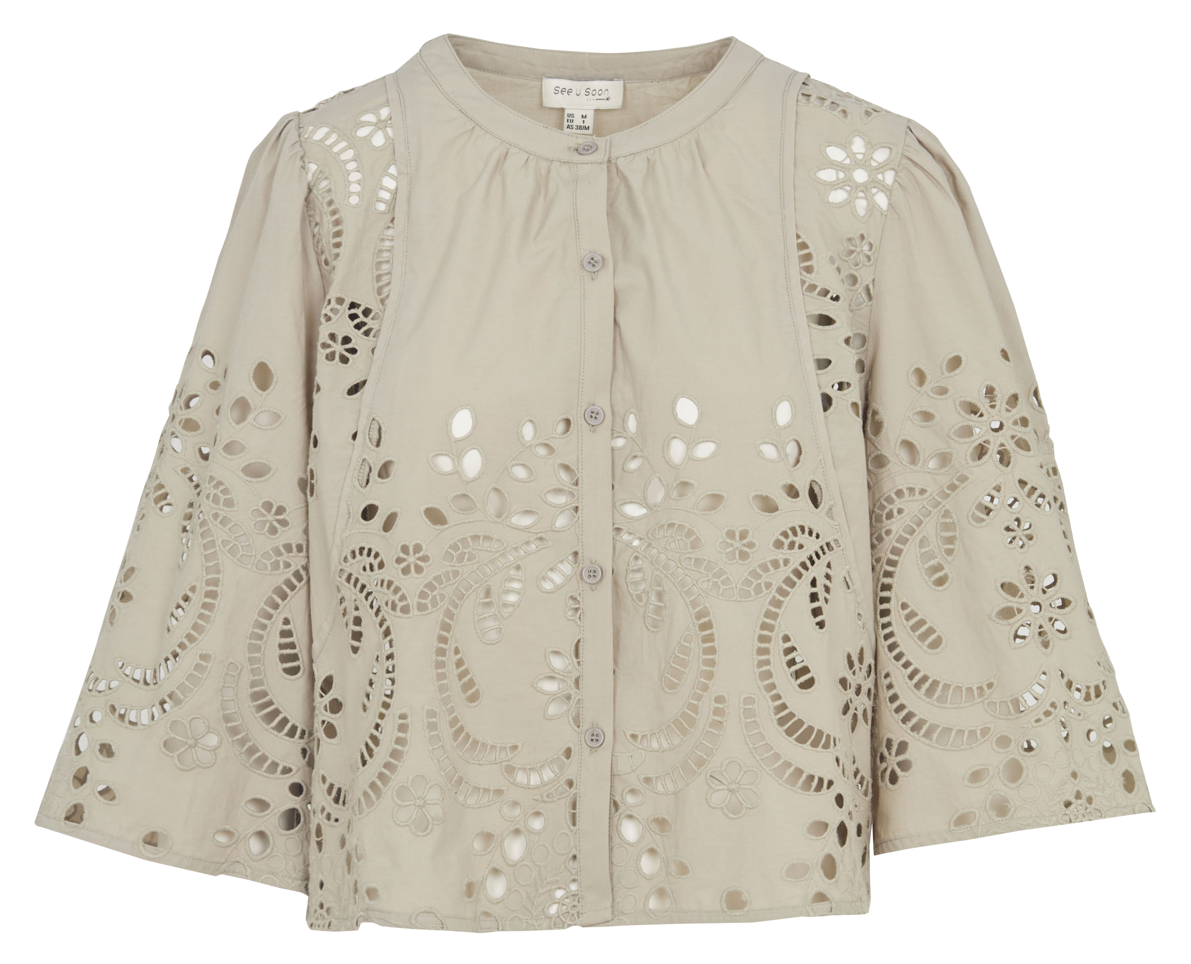 Blouse col rond brodée en coton SEE U SOON