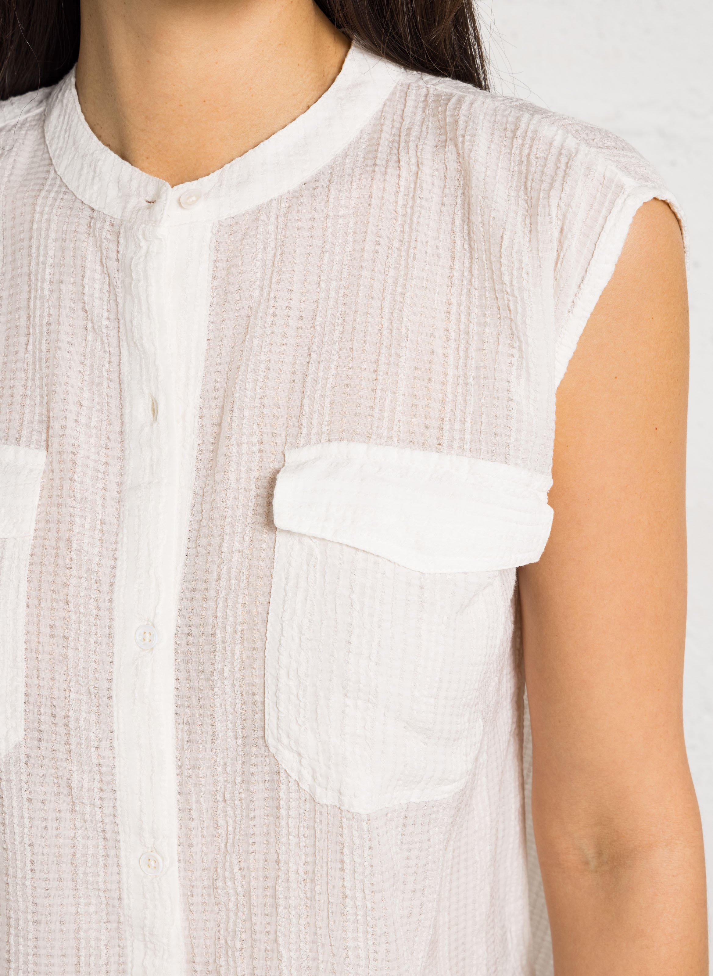 Oversized Mandarin Collar Shirt in Blended Cotton LA PETITE ETOILE Beige