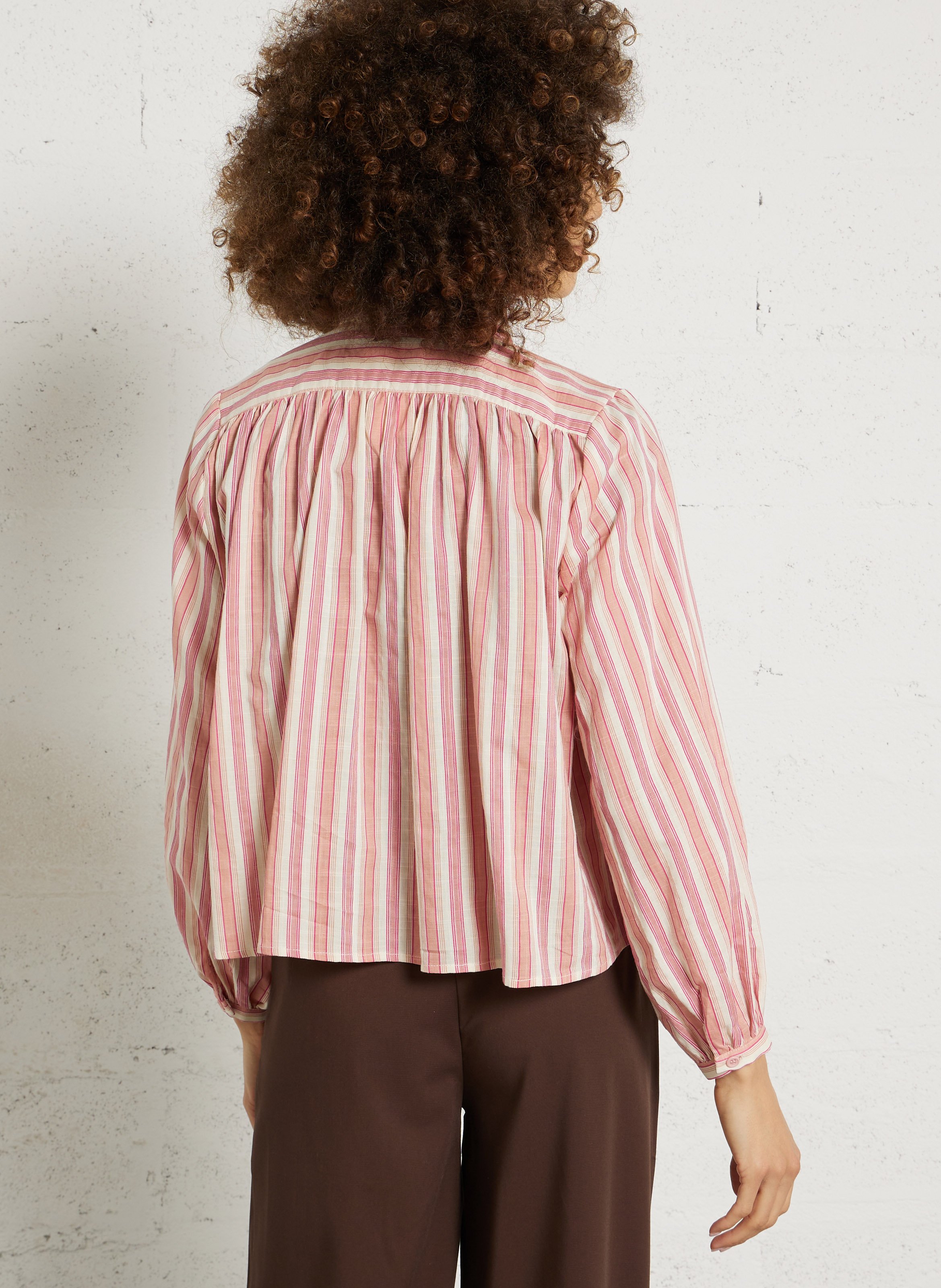 Wijdvallende gestreepte blouse met klassieke kraag van gemengd katoen SEE U SOON Rood