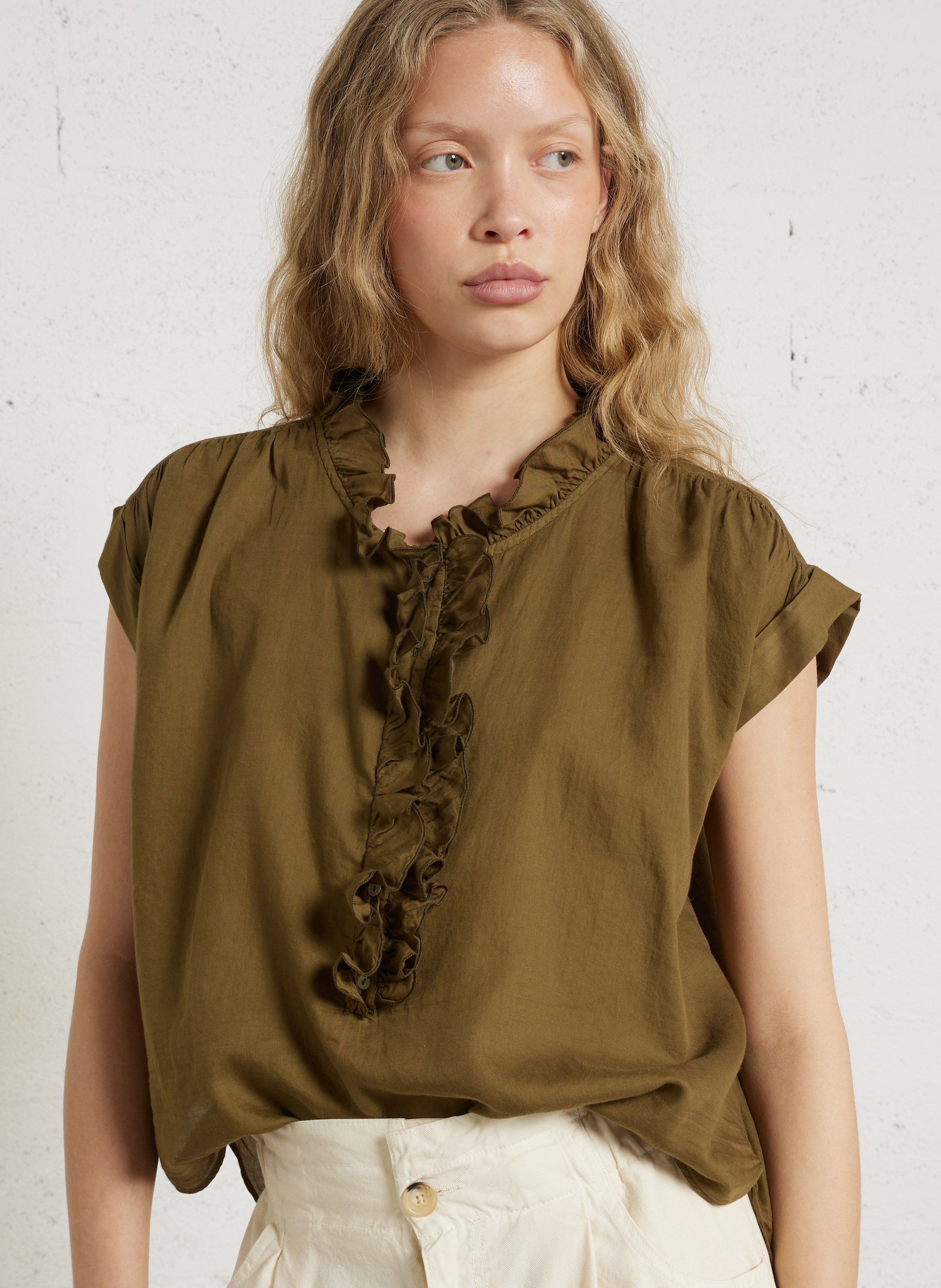 Top met korte mouwen en ruches BELLA JONES Kaki