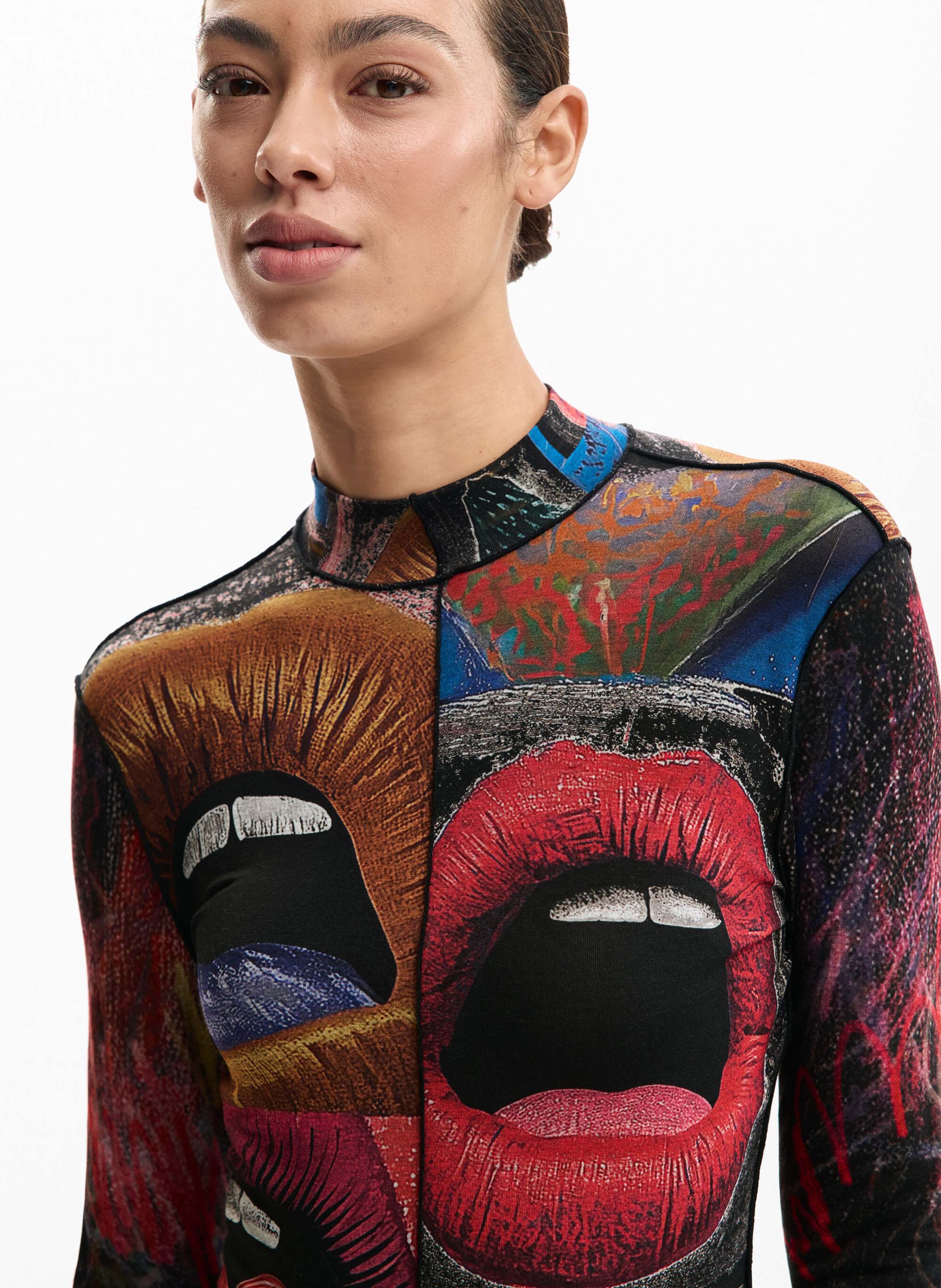Gestreept T-shirt in marinelook met lange mouwen DESIGUAL Rood