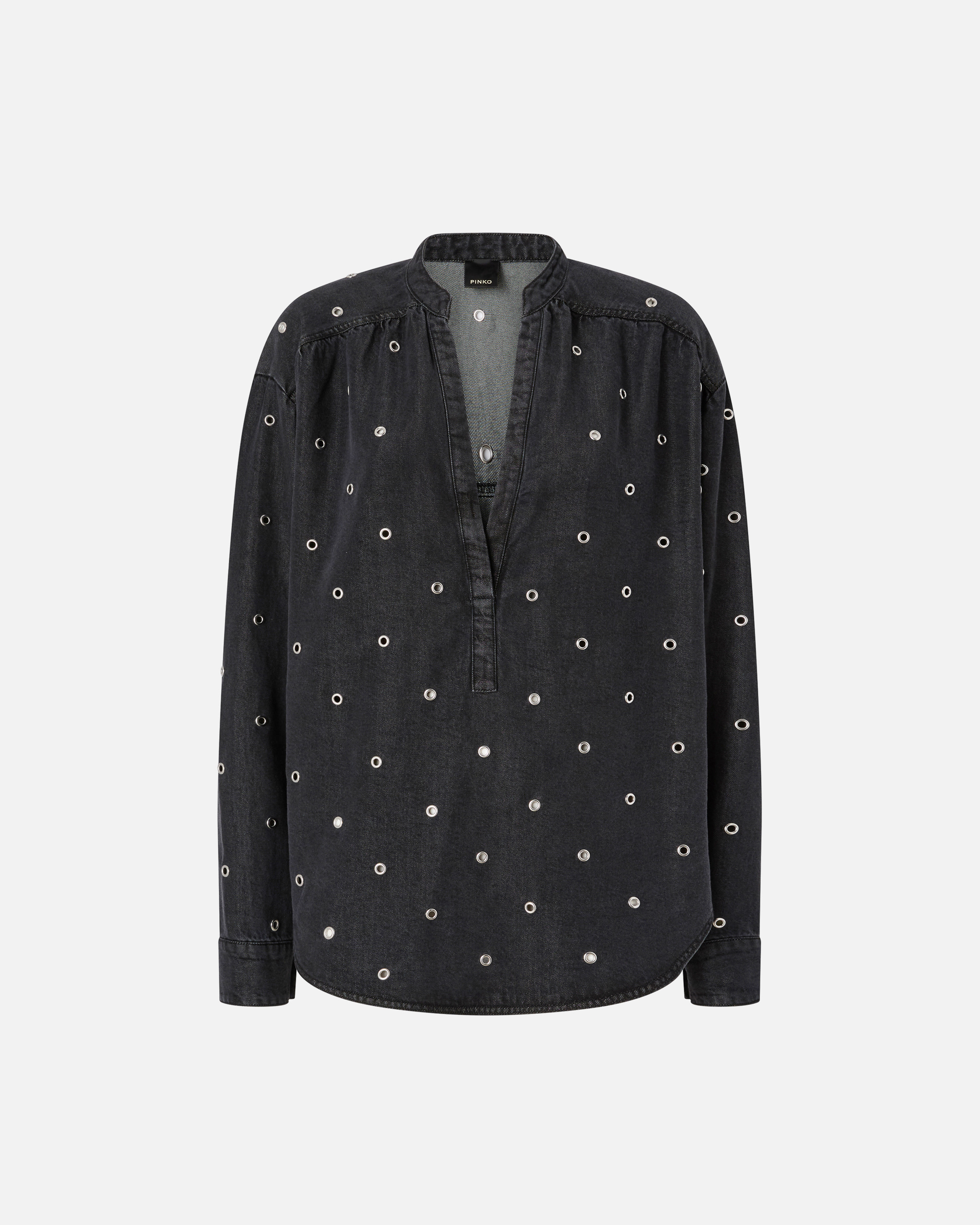 Blouse en denim foncé à œillets PINKO Noir