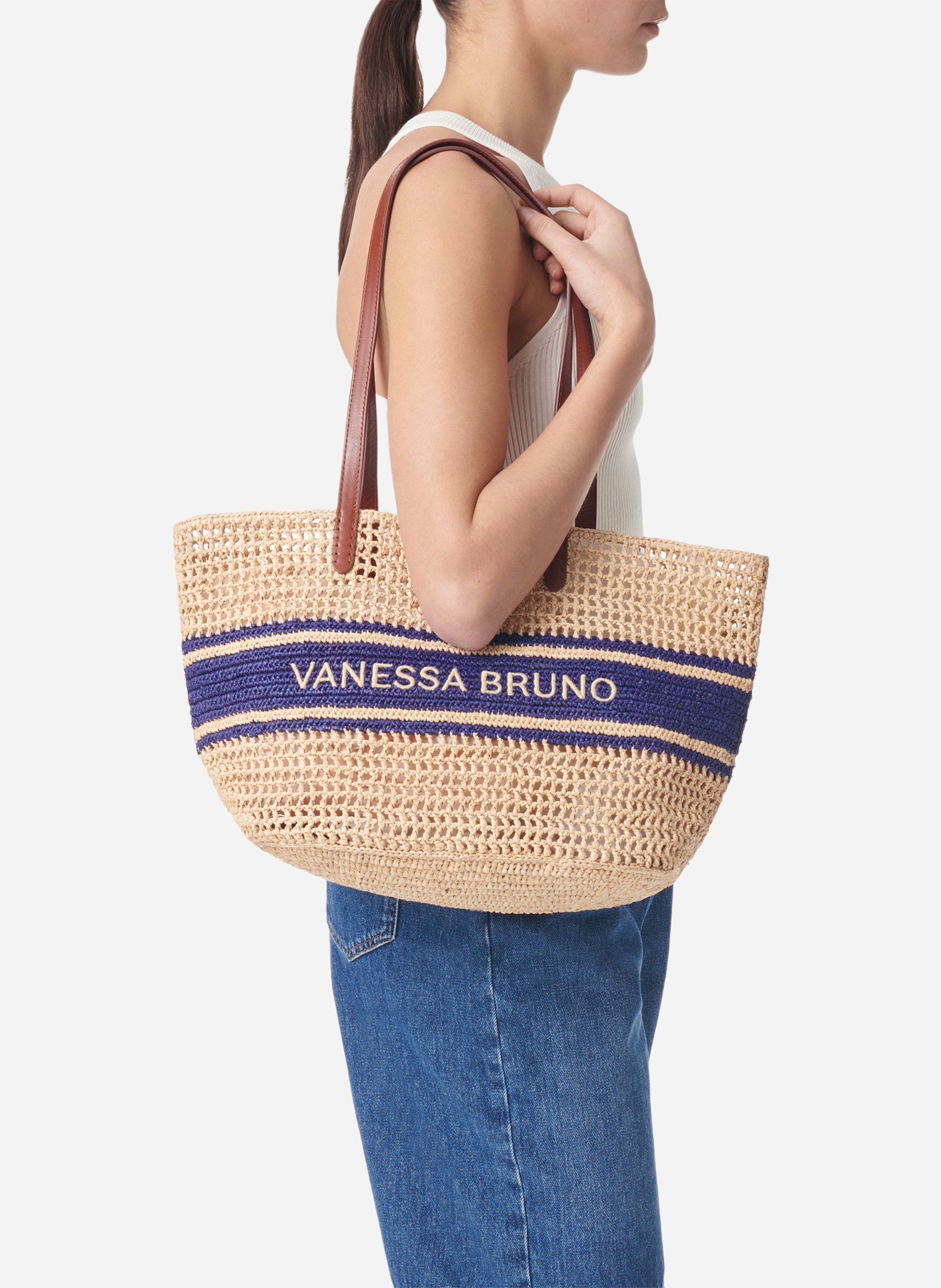 Sac cabas en raphia tressé VANESSA BRUNO Bleu